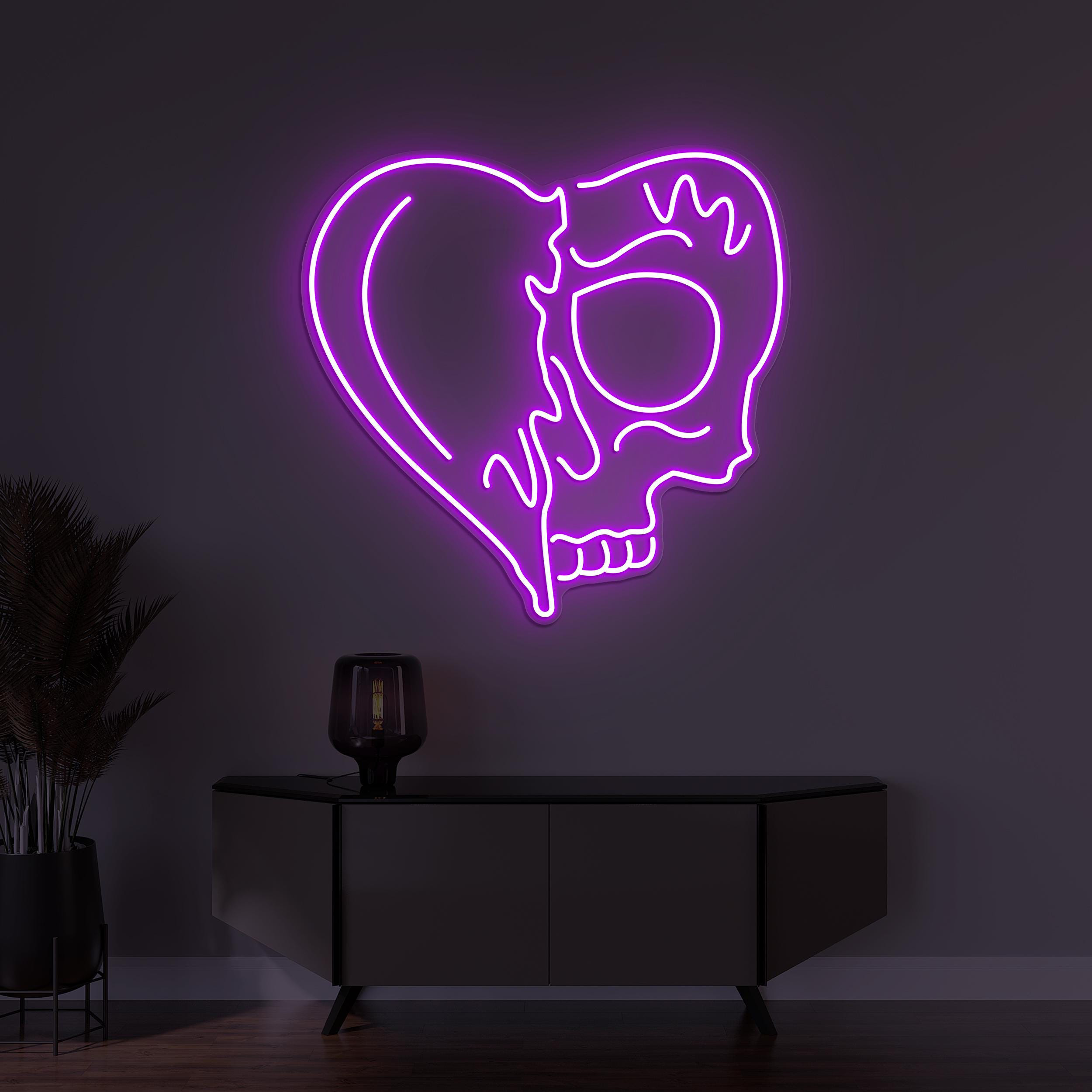 Heart and Skull Neon Sign, Heart and Skull LED Light, Custom Neon Sign, Halloween Wall Decor, Skull Head With Heart Sign, Skeleton Heart Art
