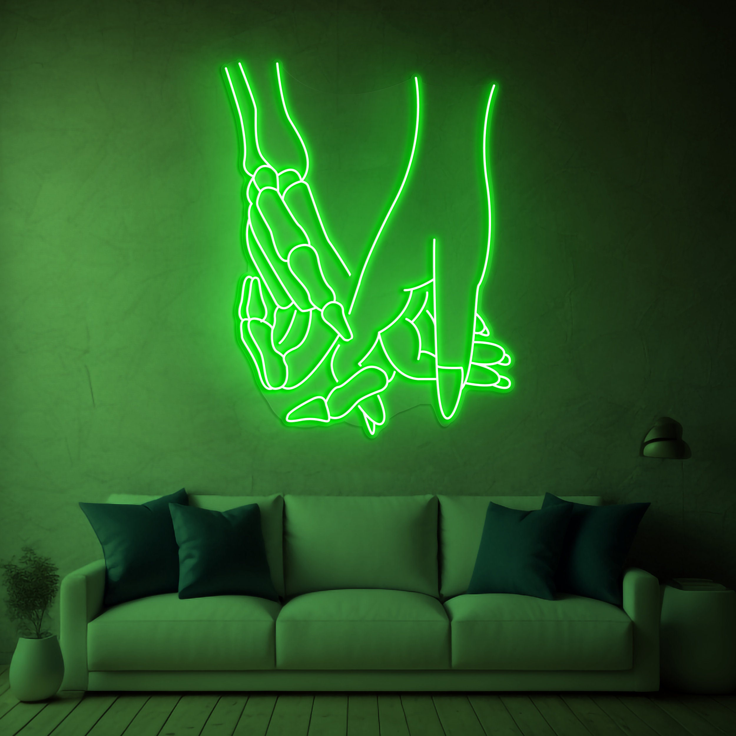 Skeleton & Human Hands Neon Light, Gothic LED Wall Art, Led Halloween Decor, Bar Aesthetic, Skeleton Neon Sign, Romantic Gift, Unique Decor