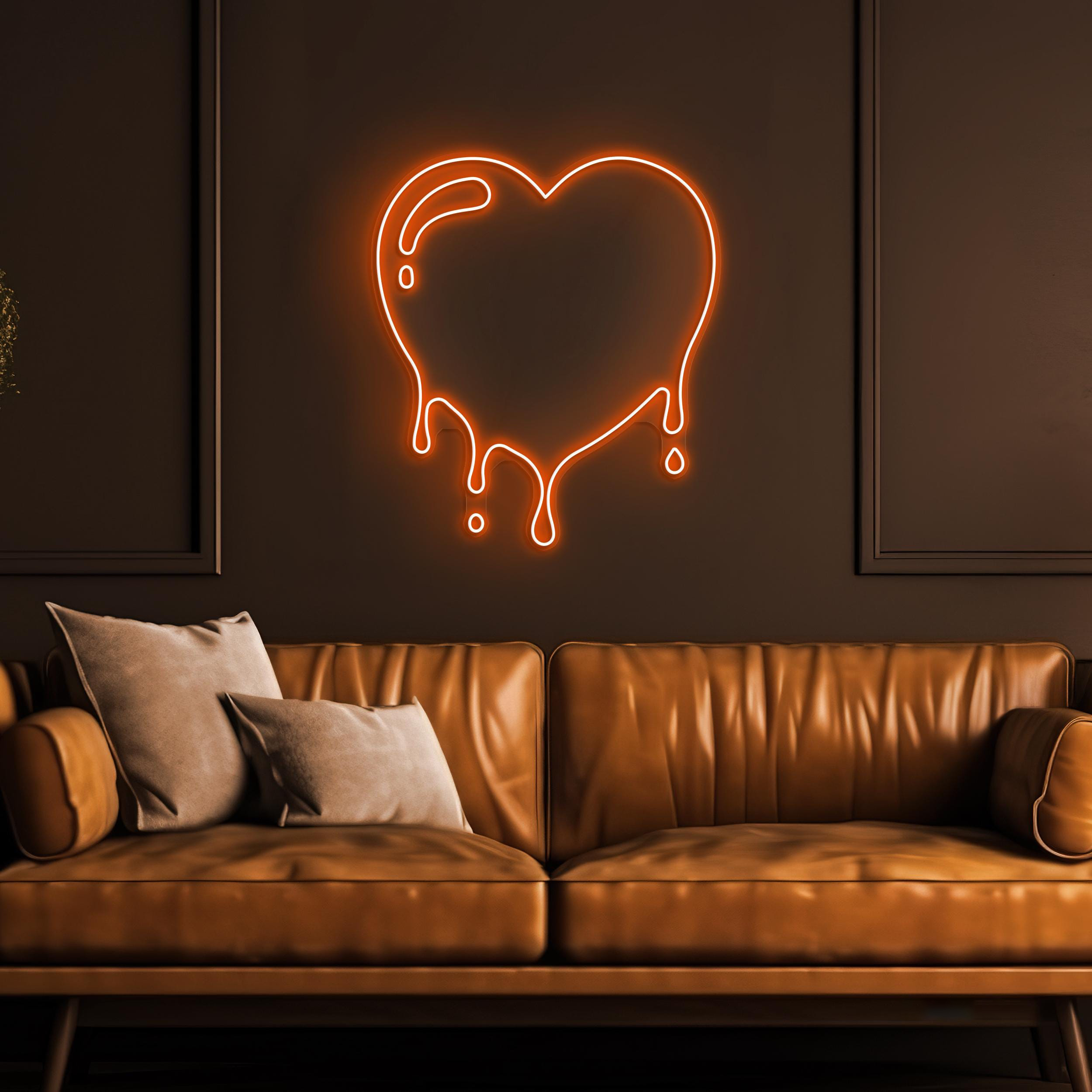 Melting Heart Neon Sign, Melting Heart Light, Heart Wall Decor, Couple Room Wall Art, Romantic Gift, Wedding Party Decor, Led Heart Art