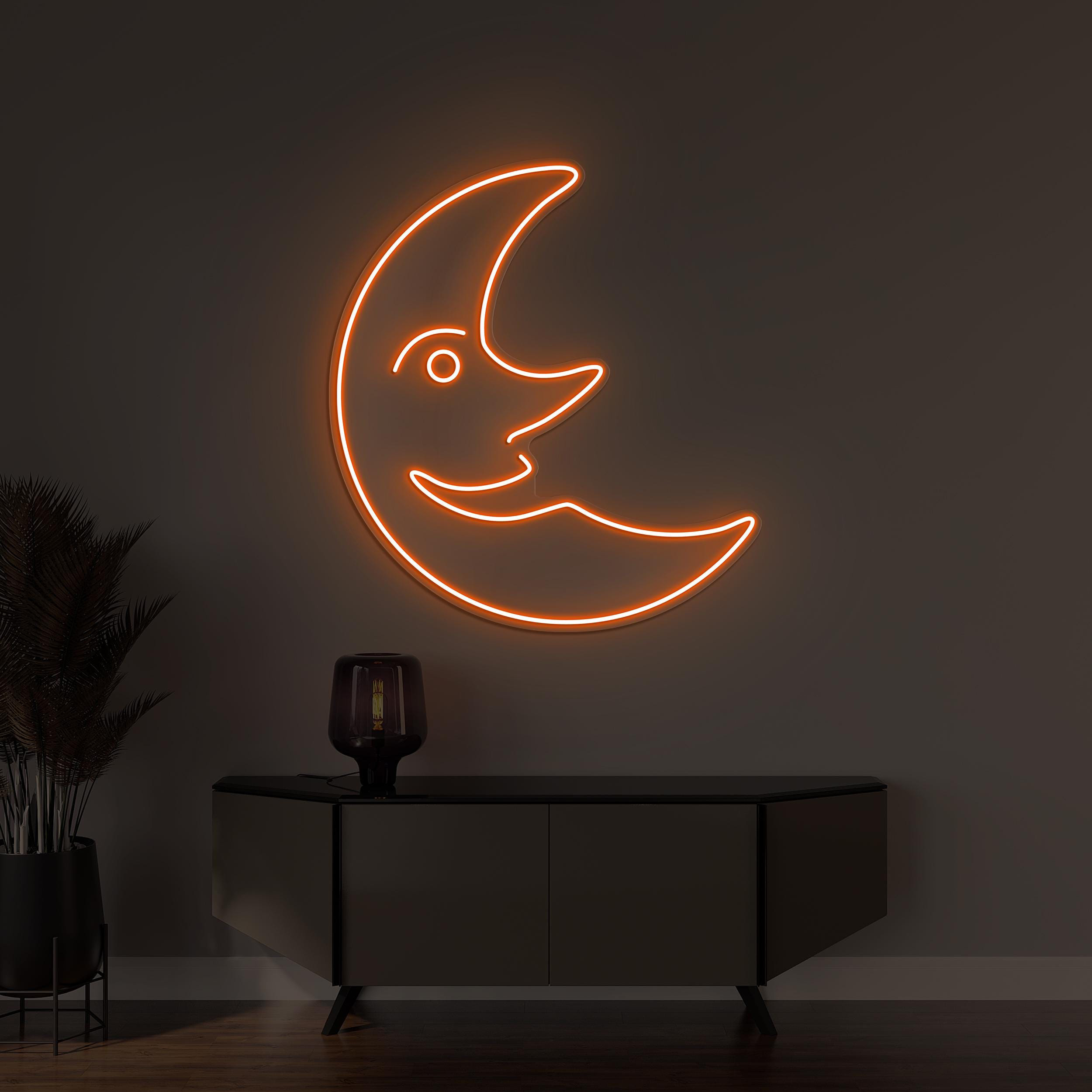 Moon Neon Sign, Moon Smile LED Light, Smiley Moon Face Wall Decor, Home Wall Art, Nursery Room Decor, Cute Moon Night Light, Night Sky Art