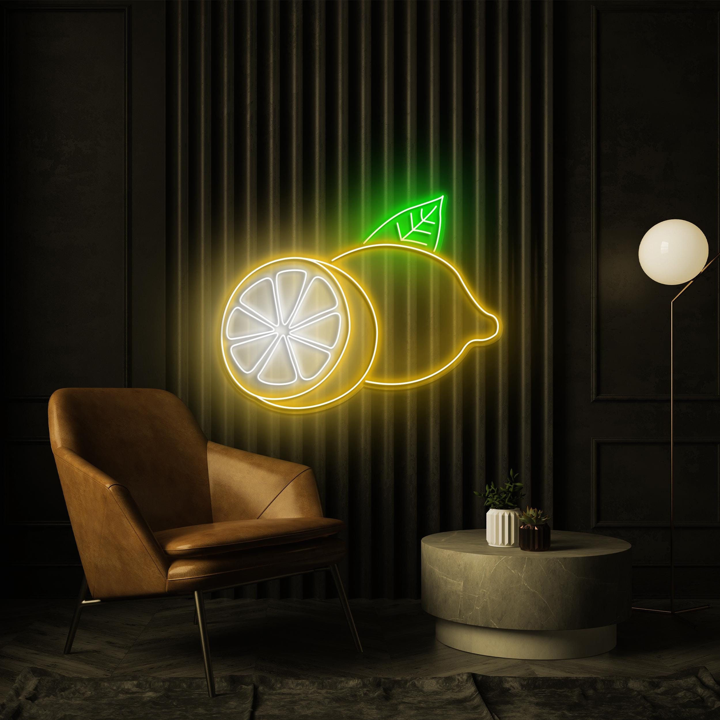 Lemon Neon Sign, Lime LED Light, Lemon with Leaf Wall Decor, Bar Pub Wall Art, Summer Beverage Neon Sign, Drink Corner Decor, Kitchen decor