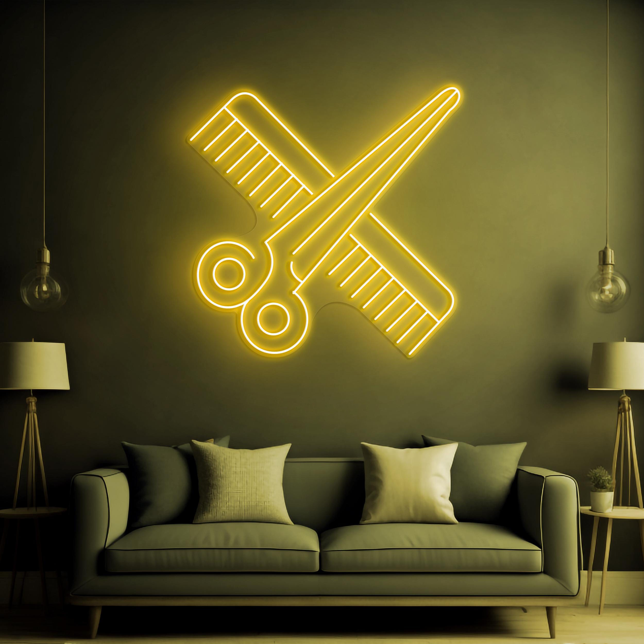 Scissors and Comb Neon Sign, Scissors and Comb LED Light, Hairdressing Tools LED Neon Art, Barber Shop Decor, Salon decor, Business Neon Art