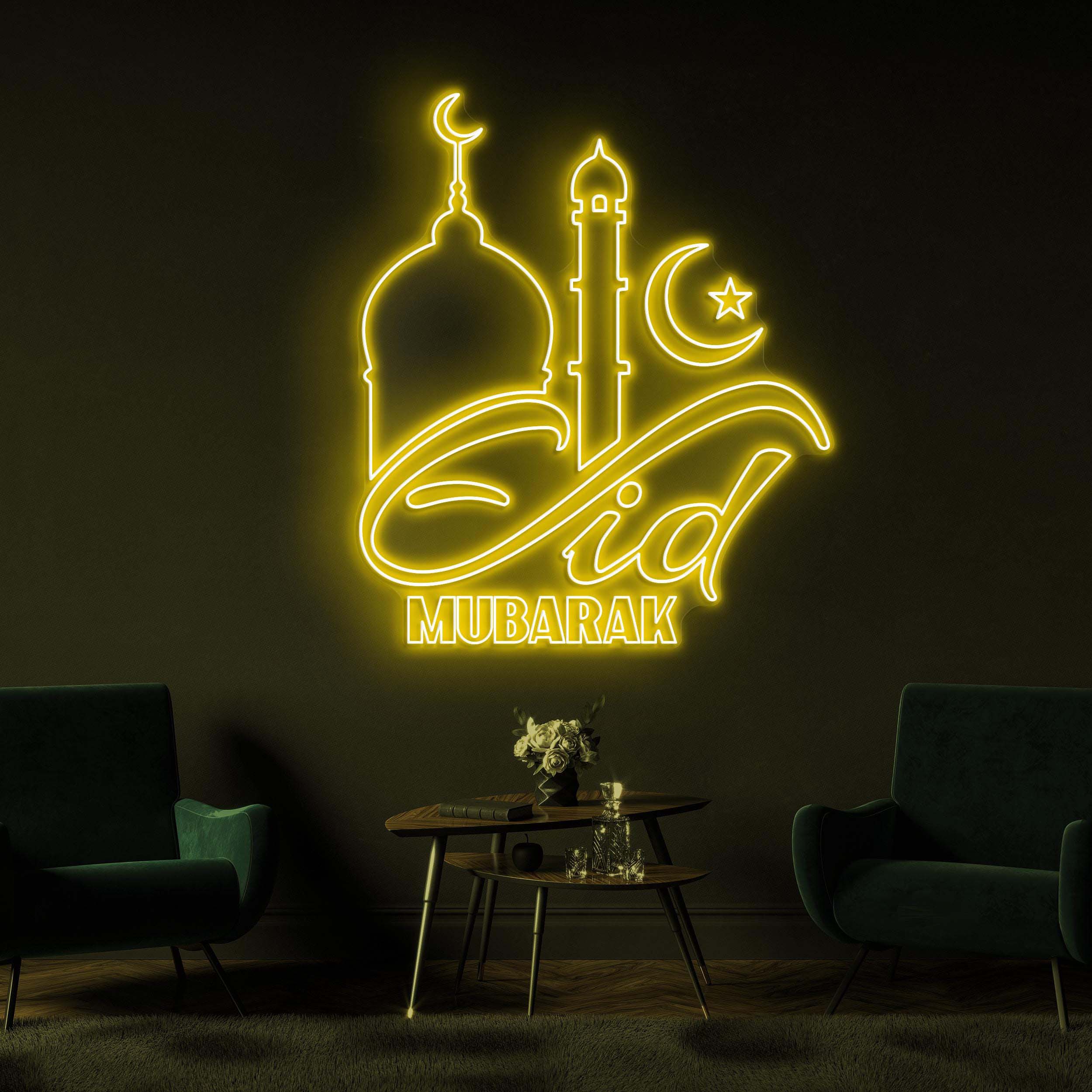 Eid Mubarak Neon Sign, Eid Mubarak LED Light, Mosque Wall Art, Moon & Star Wall Decor, Islamic Festival Neon Light, Muslim Home Wall Decor