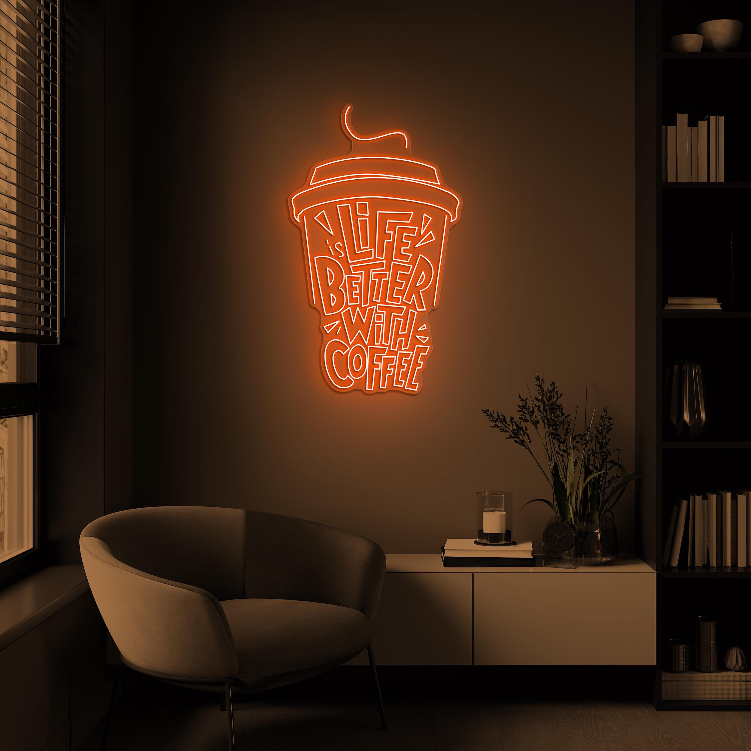 Life Better With Coffee Neon Sign, Life is Better With Coffee LED Light, Coffee Cup Wall Decor, Coffee Lover Gift, Home, Cafe, Shop Decor
