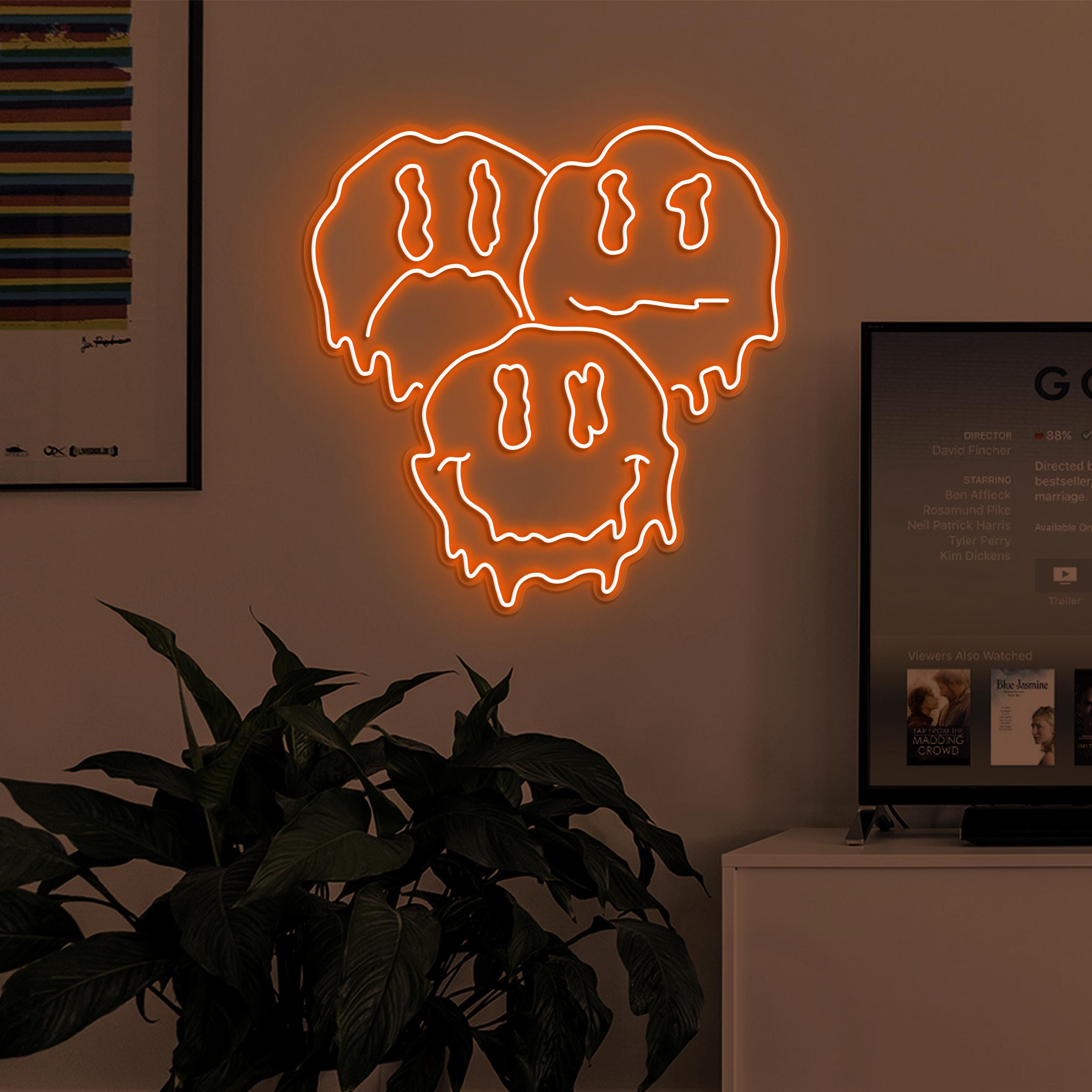Melting Smiley Emoji Neon Sign, Three Drippy Emoji LED Light, Cute Dripping Emoji Wall Decor, Kids Room Art, Personalized Gift, Emoji Lover