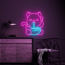 Cat Eating Ramen Neon Sign, Cat Eating Ramen LED Light, Cat Eating Ramen Wall Art, Cat Japanese Noodle LED Decor, Kitchen Anime Wall Decor