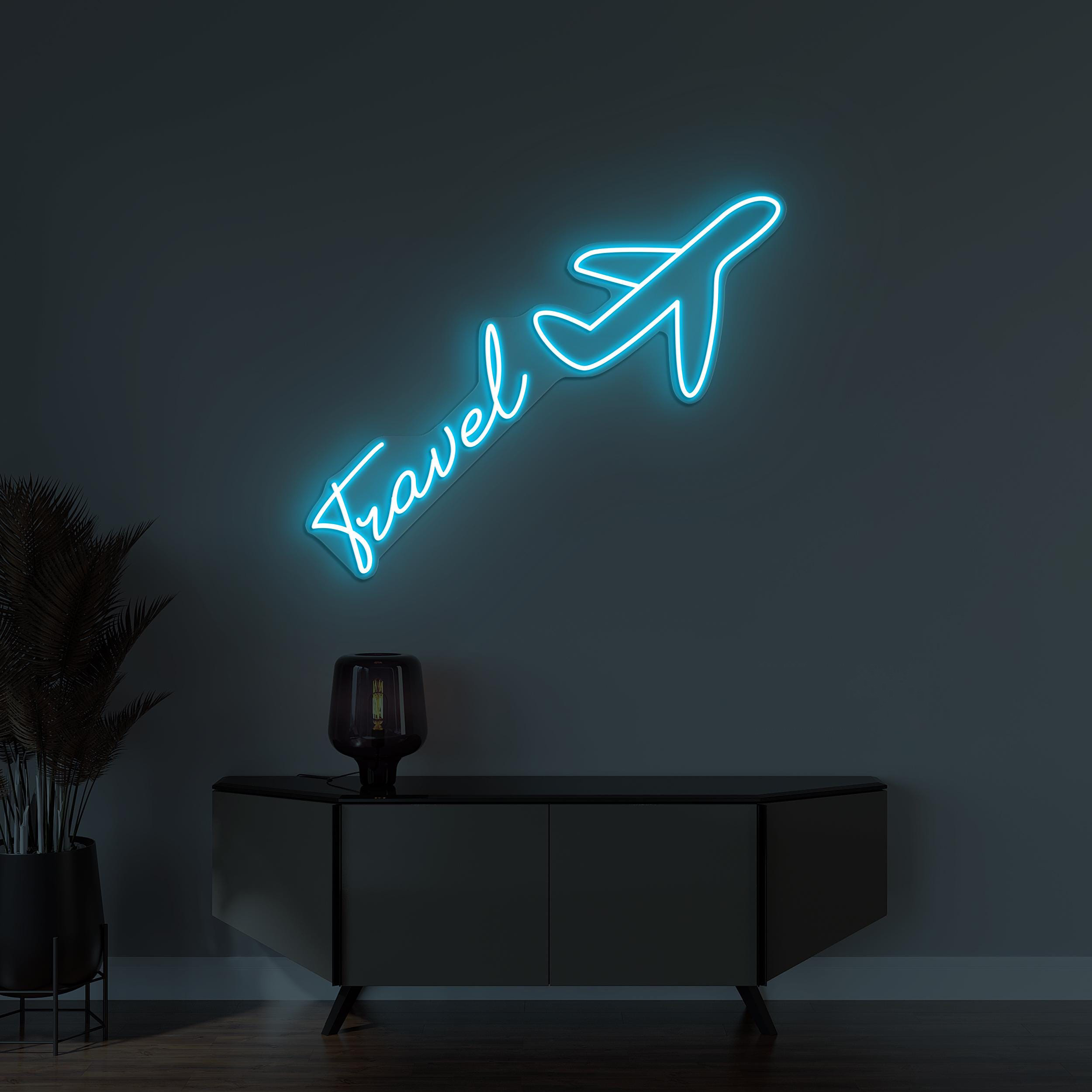 Travel Neon Sign, Travel LED Light, Airplane Wall Decor, Flying Airplane Wall Art, Travel Agency Wall Sign, Trip Neon Art, Travel Logo Sign