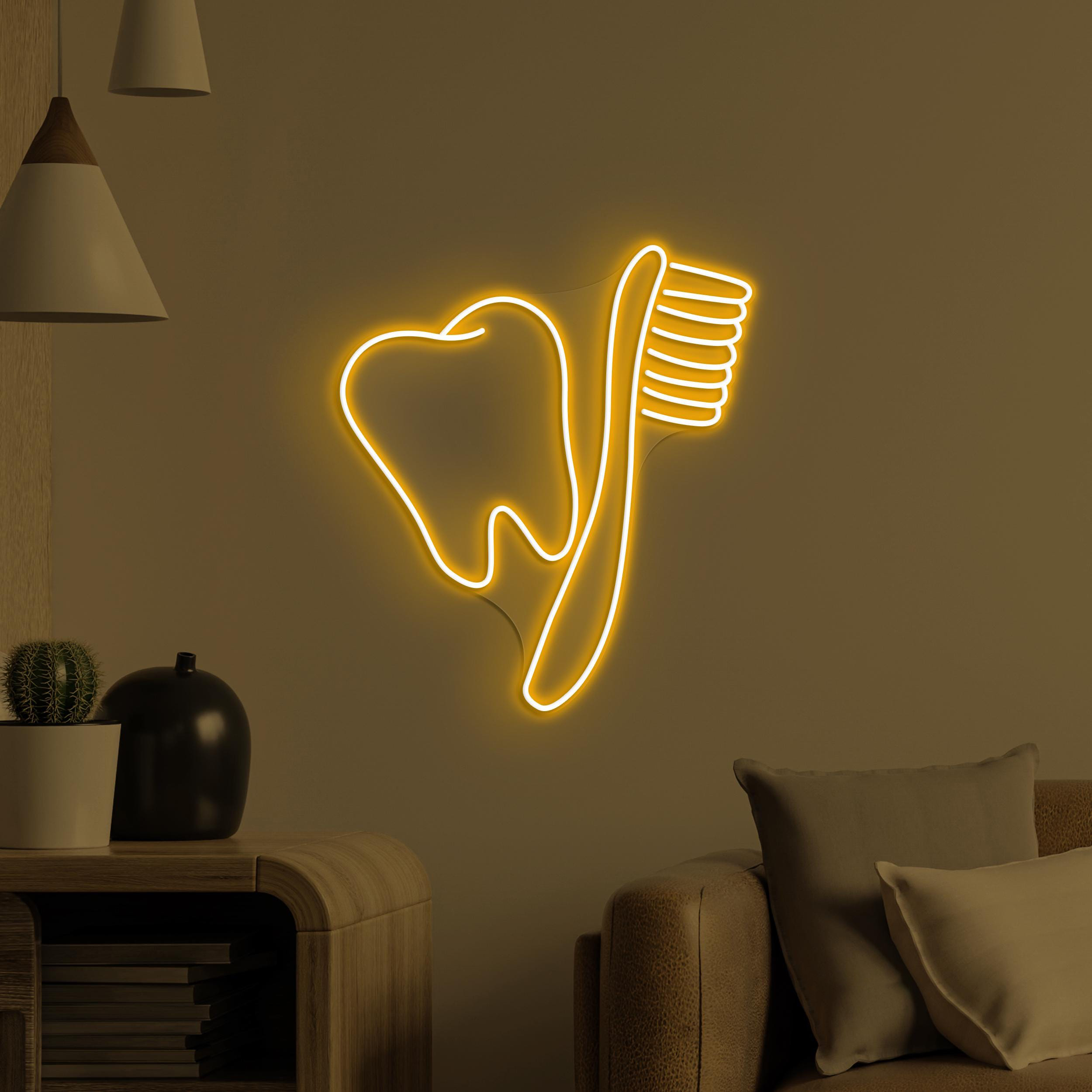 Toothbrush and Teeth Neon Sign, Toothbrush and Teeth LED Light, Dental Clinic Wall Decor, Dental Office Neon Light, Teeth Hospital Wall Art