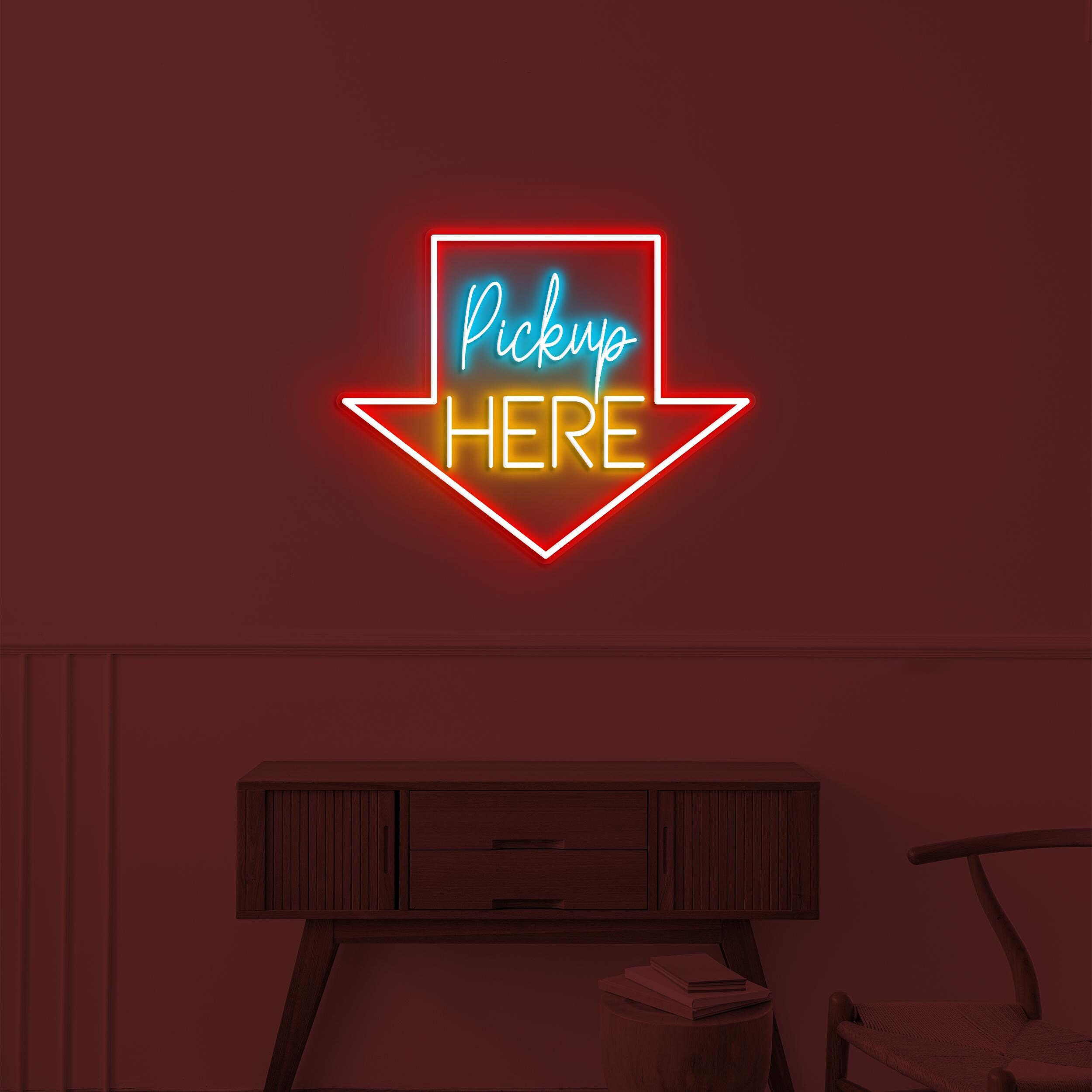 Pickup Here Neon Sign, Pickup Here LED Light, Arrow LED Sign, Pickup Here Art, Store, Food Shop, Cafe Decor, Restaurant Sign, Business Logo