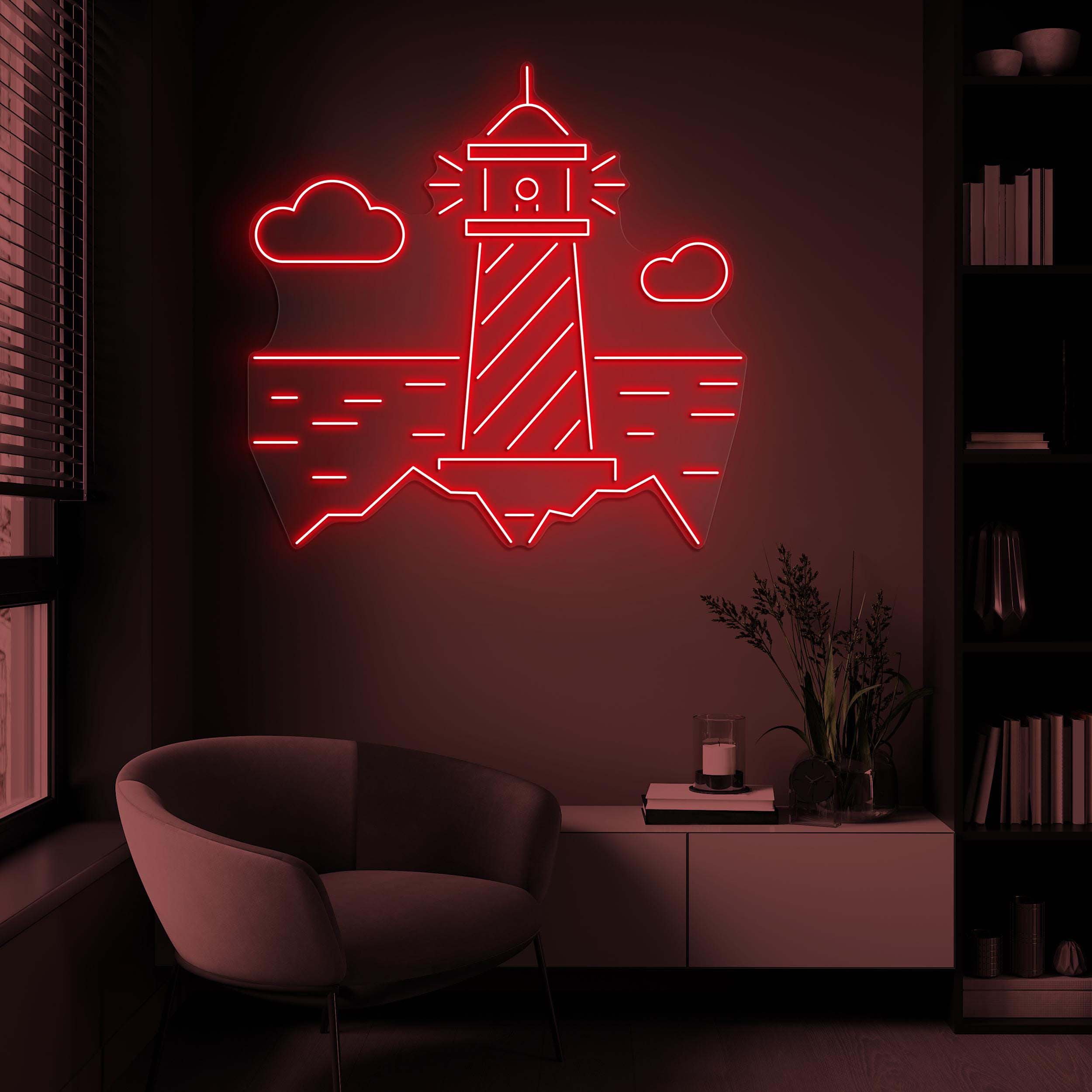 Lighthouse Neon Sign, Lighthouse LED Light, Lighthouse Wall Art, Coastal Home, Room, Cafe Party Decor, Shoreline Wall Art, Beach Cloud Decor