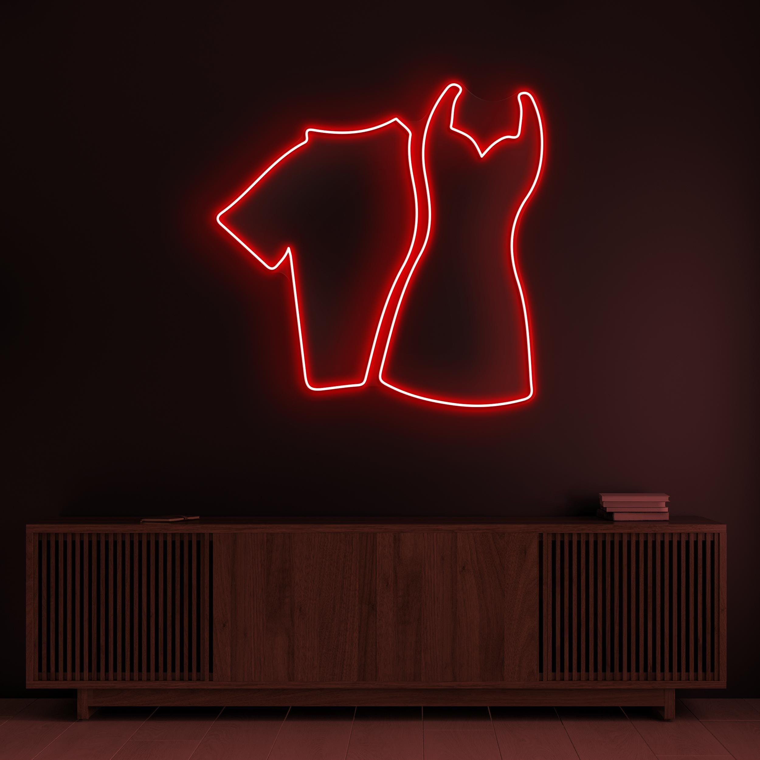 T-Shirt & Dress Neon Sign, T-Shirt and Dress LED Light, Clothing Wall Decor, Clothing Pair Art, Garment Shop Neon Light, Business Logo Sign