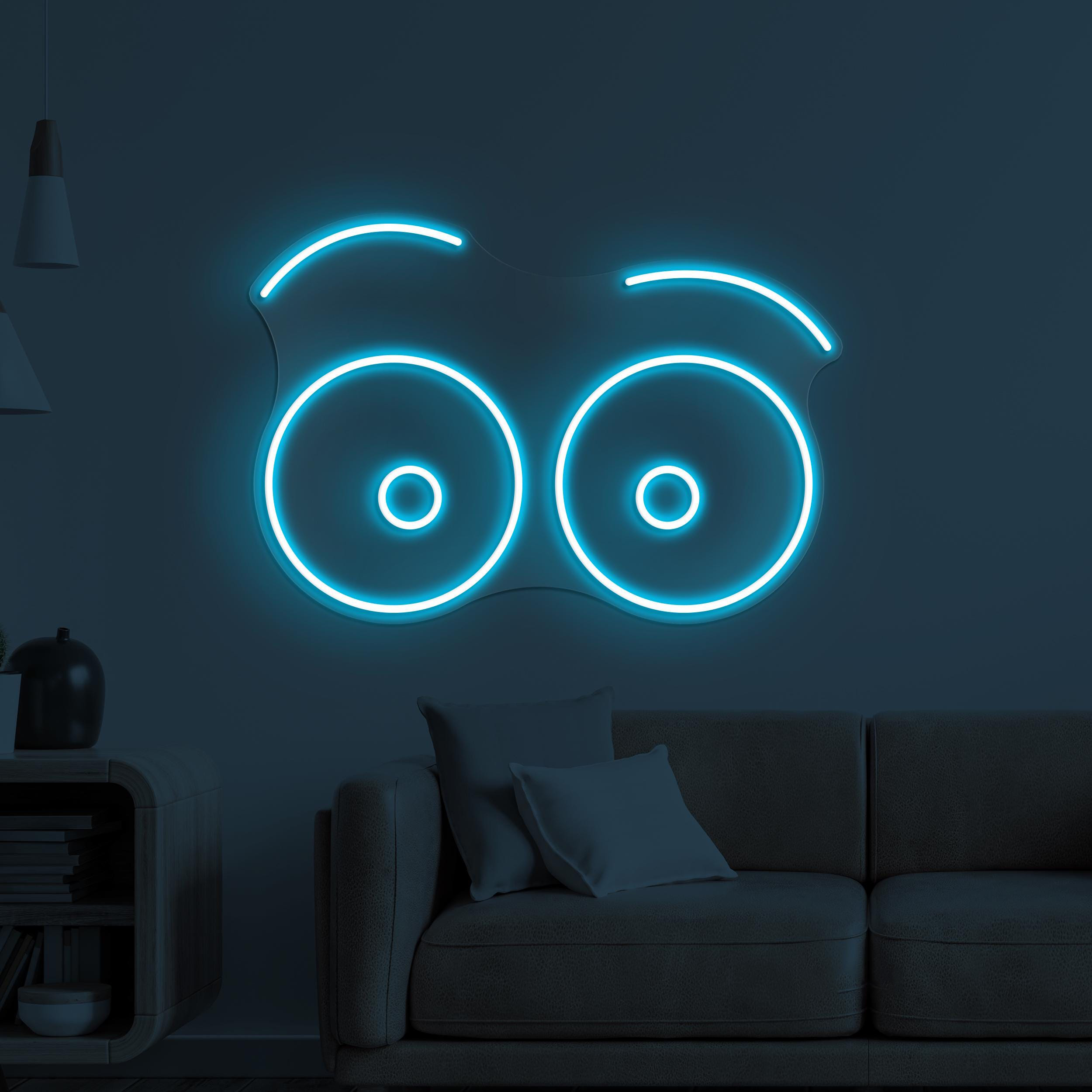 Eye Emoji Neon Sign, Eyebrows LED Light, Surprised Eyes Wall Decor, Quirky Face Wall Art, Nursery Room Neon Light, Home Wall Art, Cafe Decor