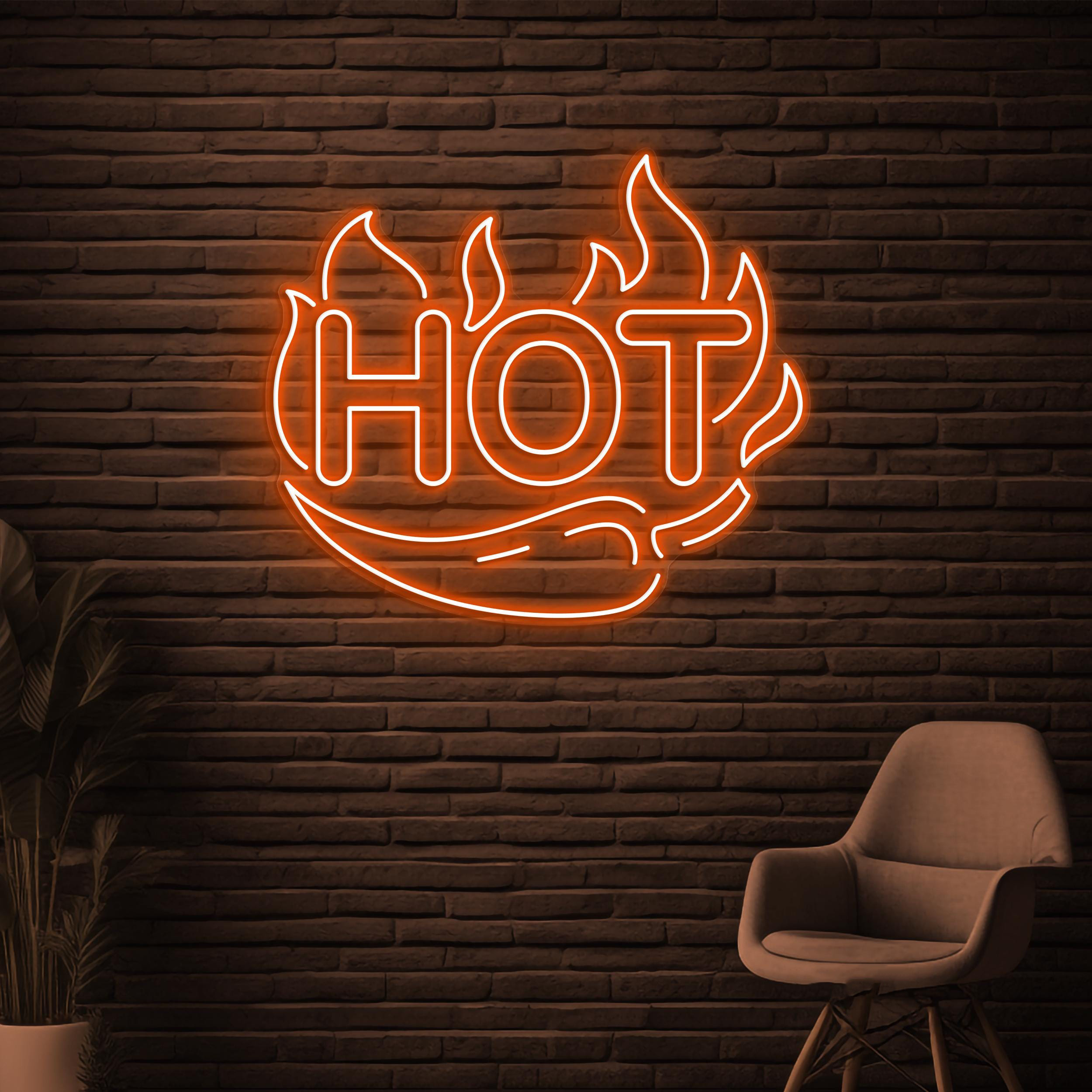 Hot Neon Sign, Hot LED Light, Hot Chili Wall Decor, Chili Pepper Wall Light, Flaming Neon Light, Fire Spicy Pepper Sign, Kitchen Wall Art