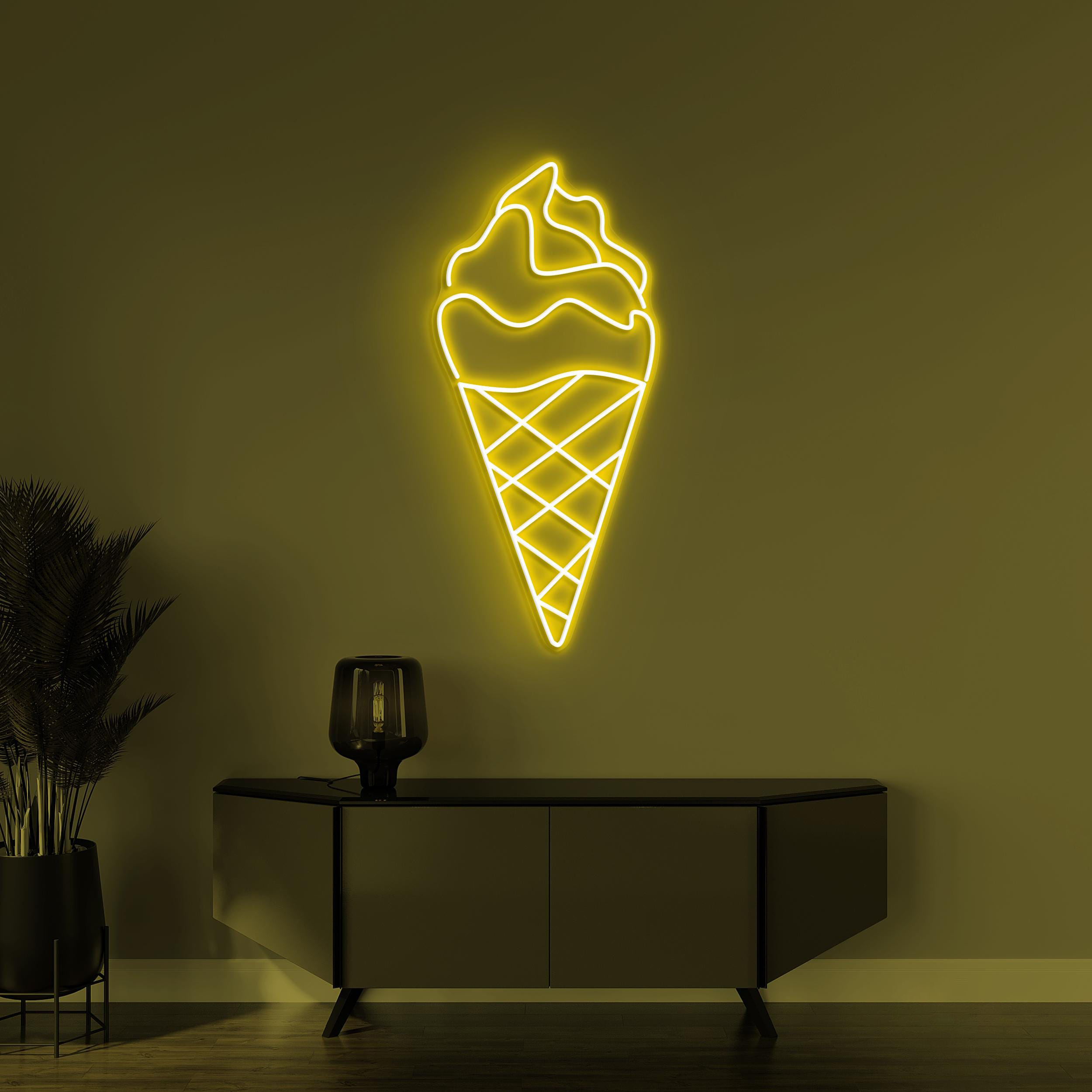 Cone Ice Cream Neon Sign, Cone Ice Cream LED Light, Dessert Spot Wall Art, Ice Cream Shop Wall Decor, Cafe, Bar & Cold Corner Neon Light