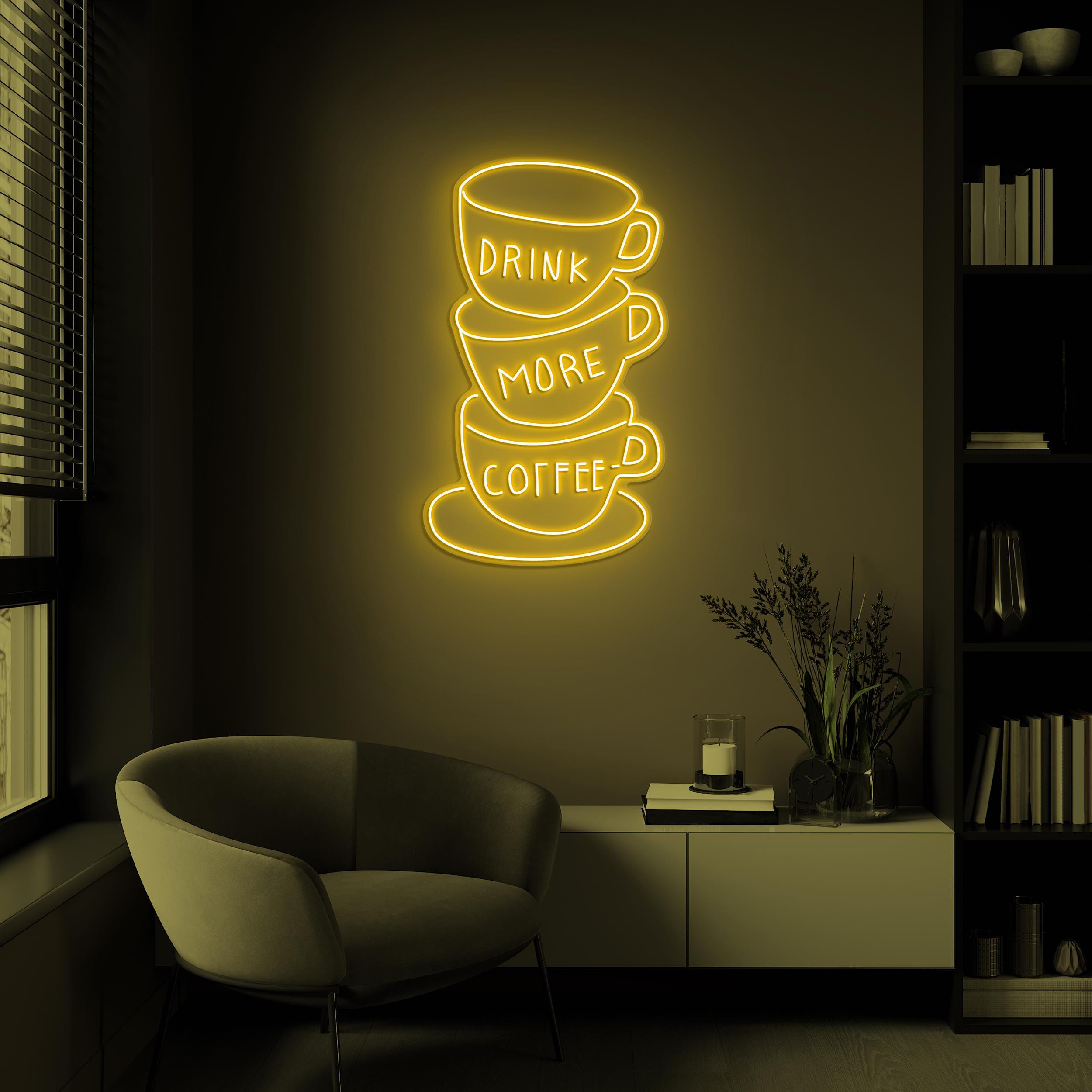 Drink More Coffee Neon Sign, Drink More Coffee LED Light, Drink More Coffee Wall Art, Coffee Lover Gift, Cups Wall Art, Home Room Shop Decor