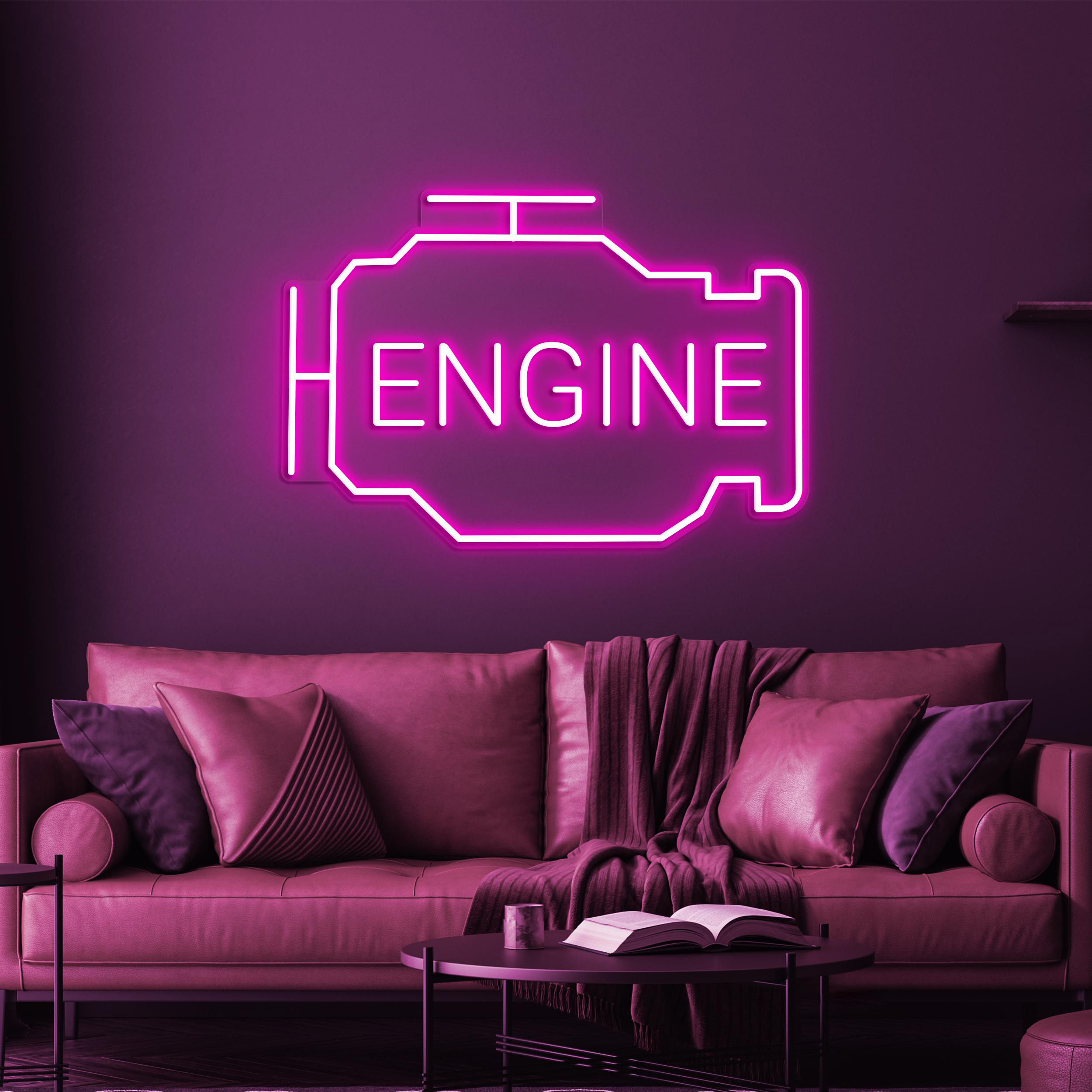 Engine Neon Sign, Engine Led Light, Workshop Wall Decor, Mechanic Neon Art, Car Engine Neon Sign, Birthday Gift For Dad, Garage Wall Decor