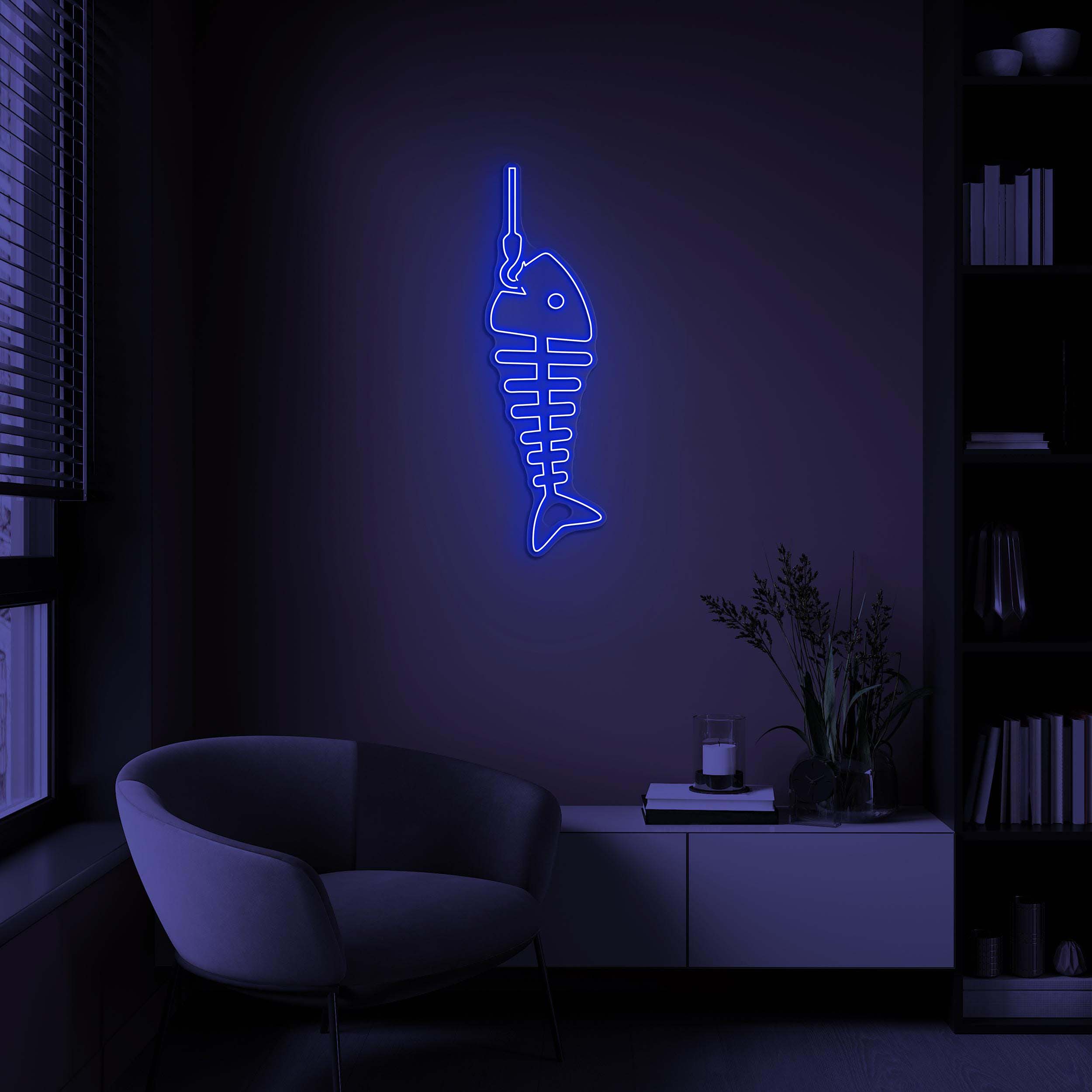 Fish Skeleton Neon Sign, Fish Skeleton Led Light, Fish On Hook Sign, Fish Skeleton Wall Art, Beach Wall Art, Kids Room Decor, Fish Bones Art