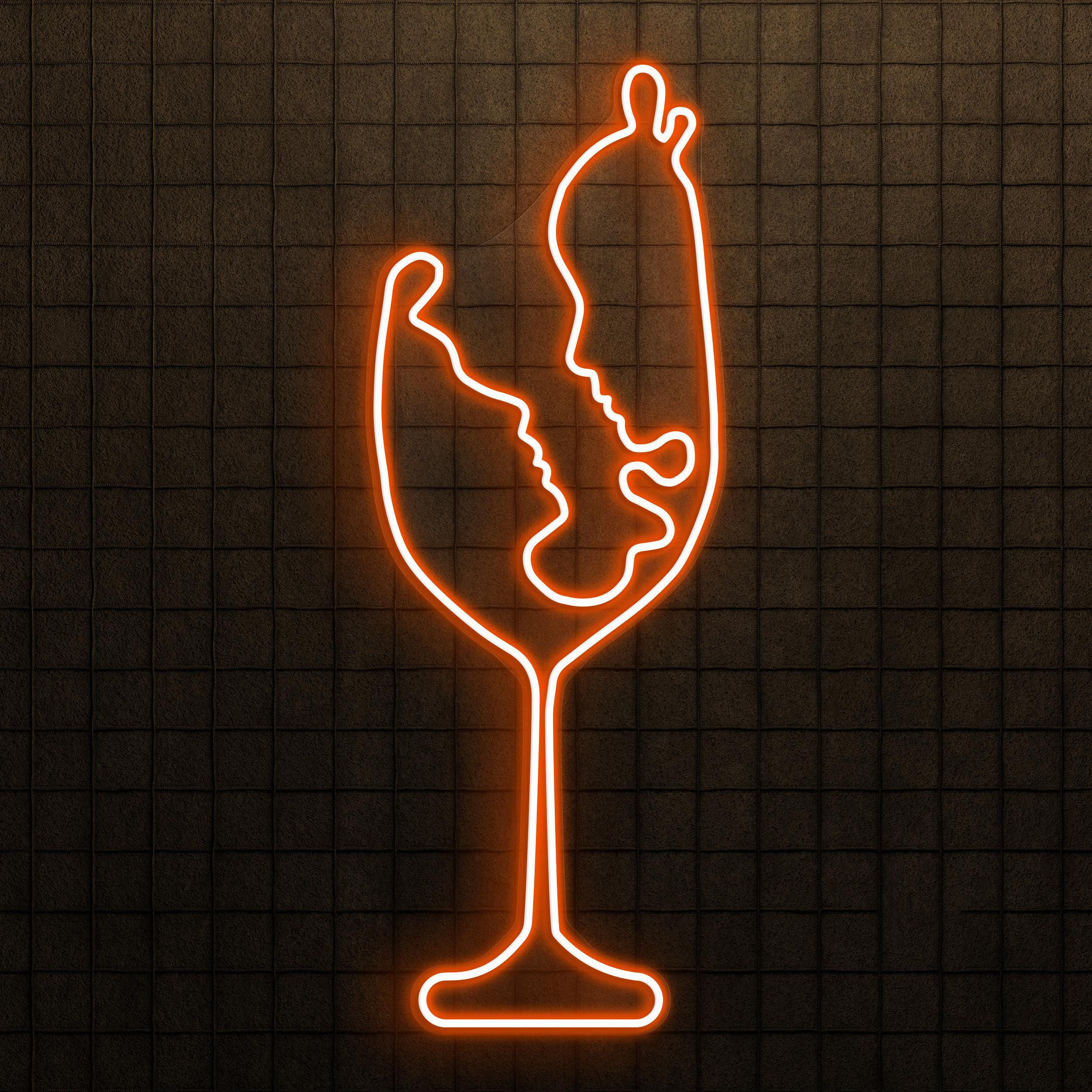 Twin Faces in Wine Glass Neon Sign, Faces in Wine Glass LED Light, Restaurant Neon Art, Cafe and Bar Wall Decor, Home Neon Light, Home Art