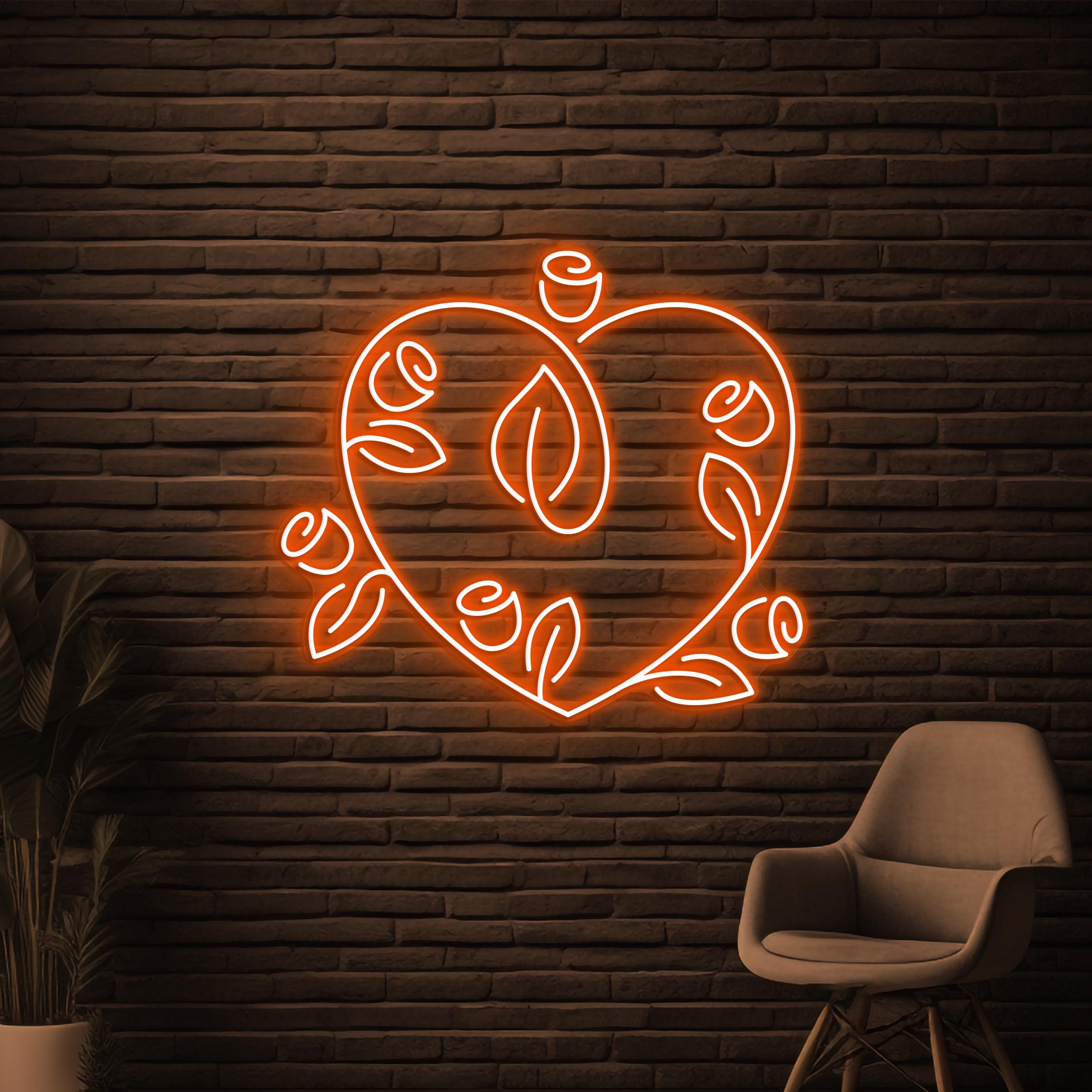Rose Heart Neon Sign, Rose Heart LED Light, Flower With Heart Wall Art, Wedding Wall Decor, Home, Event, Party Bar Decor, Flower Shop Sign