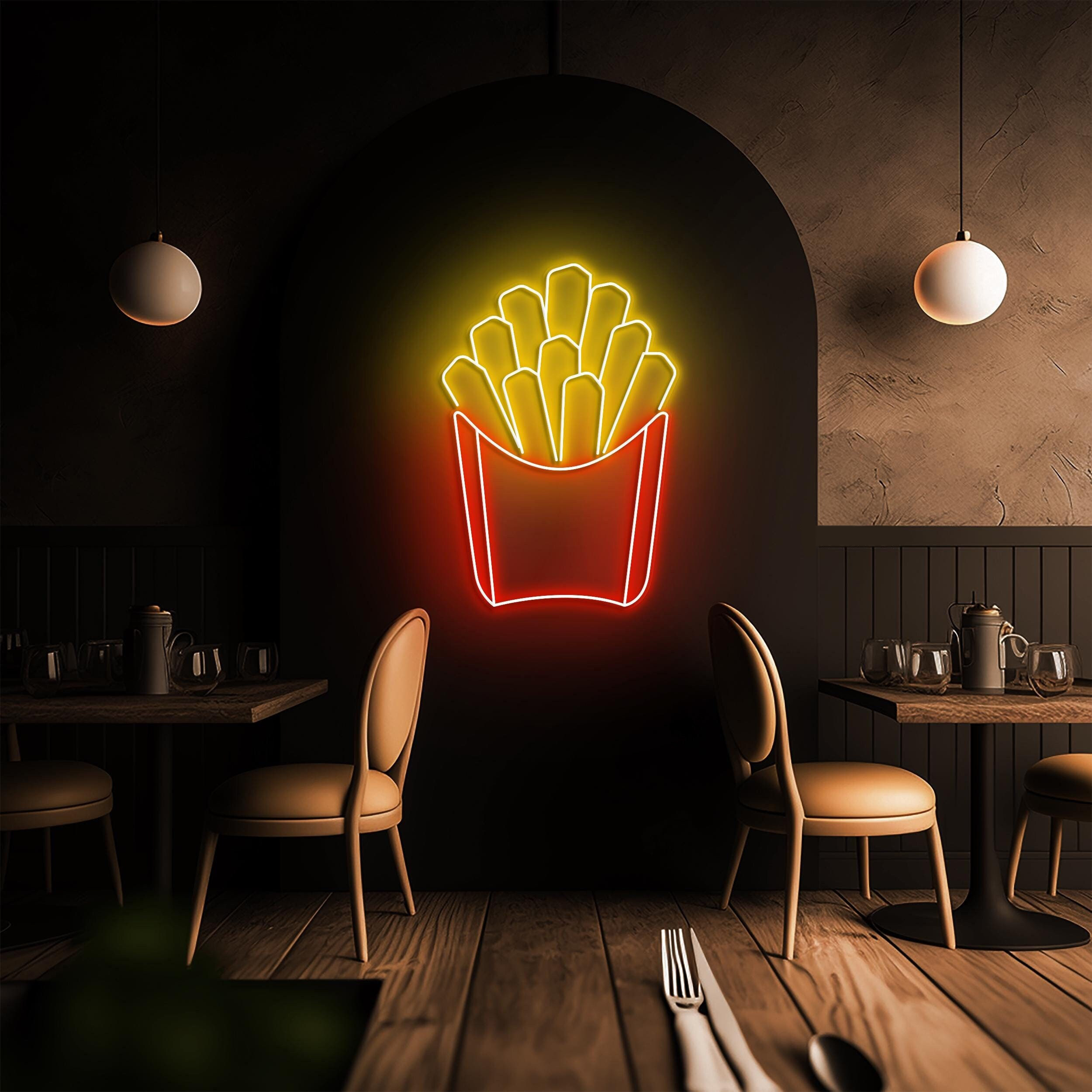 Fries Neon Sign, Fries LED Light, French Fries LED Neon Art, Kitchen Wall Decor, Fast Food Restaurant Wall Art, Fries Shop Decor, Fries love