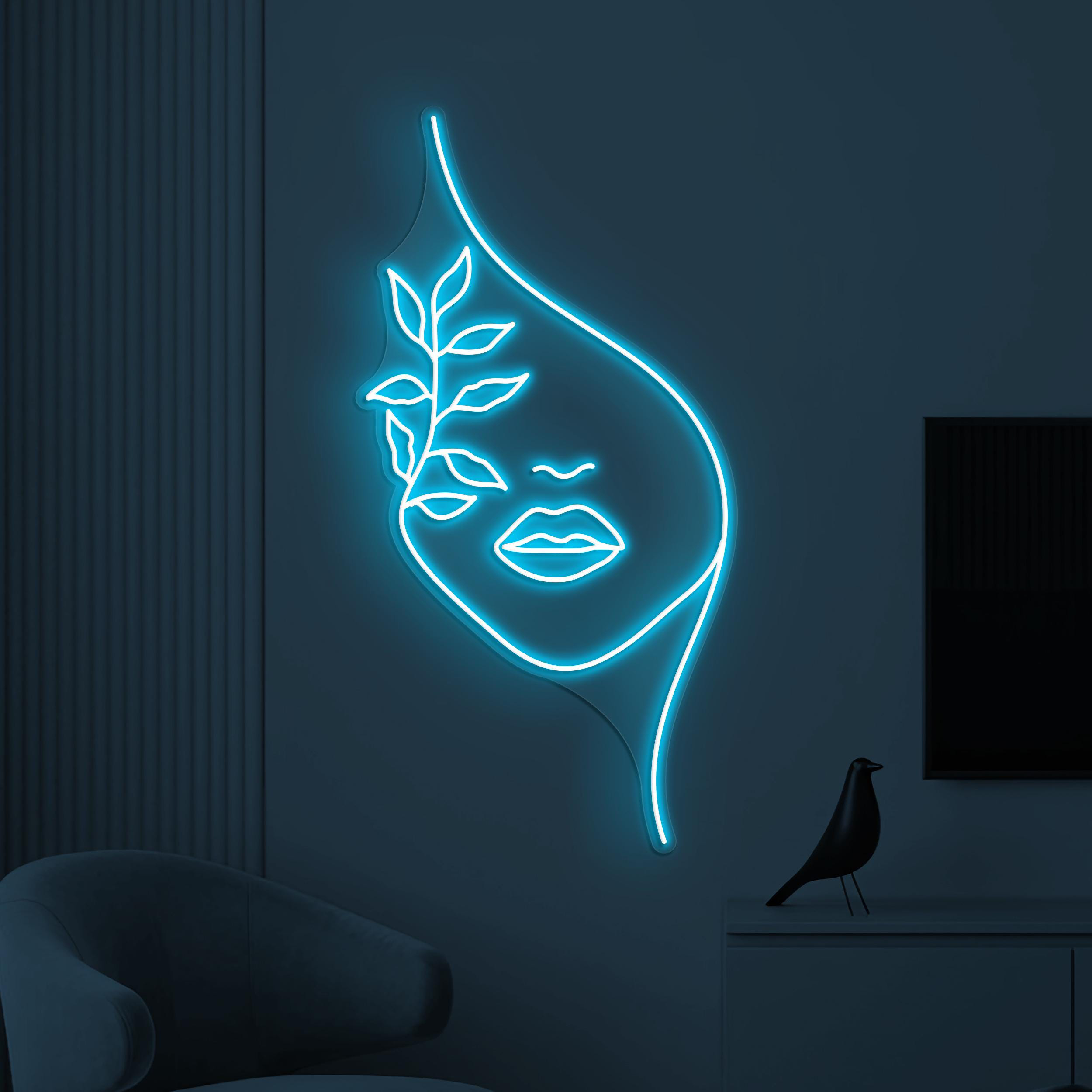 Woman with Leaves Neon Sign, Woman with Leaves LED Sign, Floral Face Wall Decor, Nature's Beauty Wall Art, Home Wall Decor, Girl Room Decor