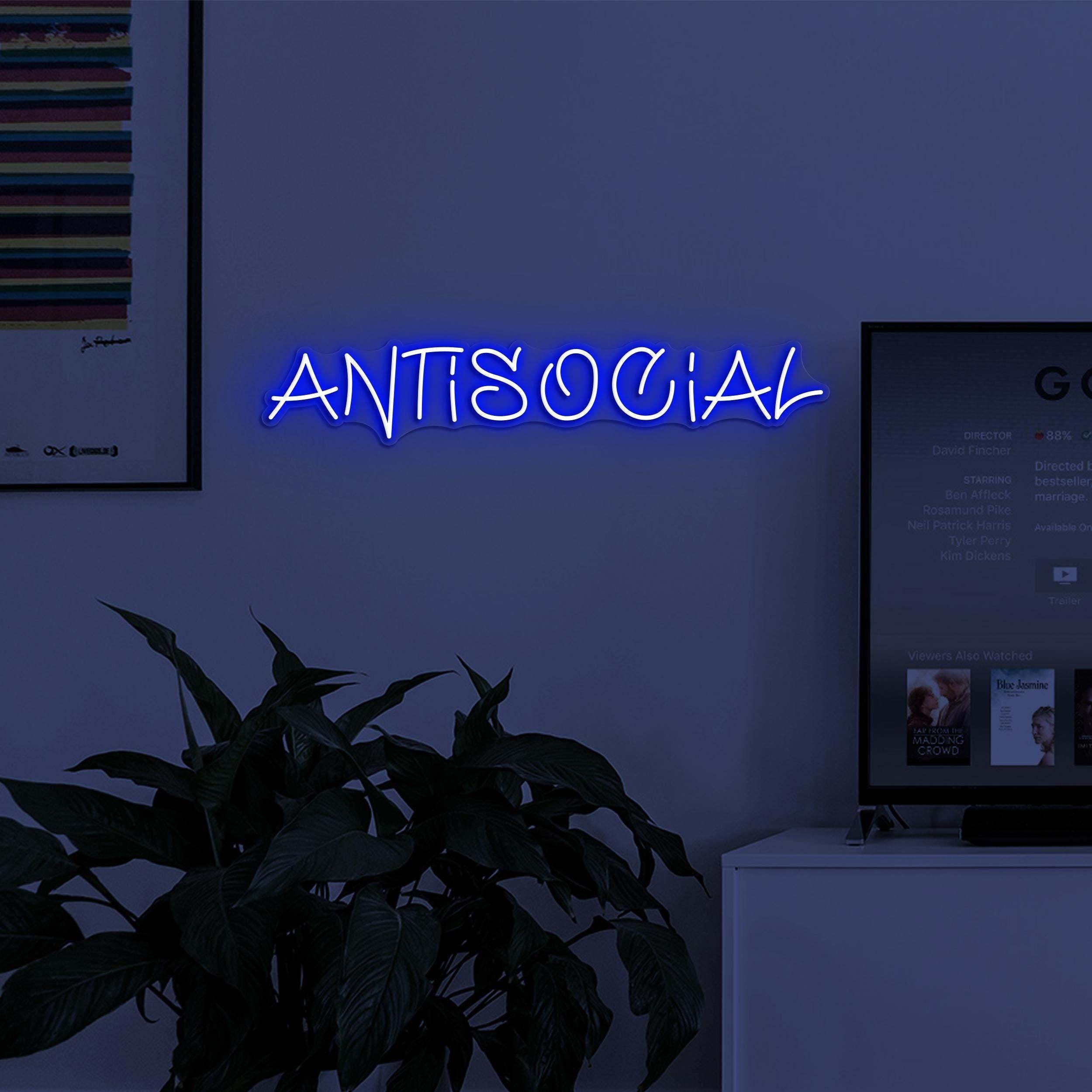 Antisocial Neon Sign, Antisocial LED Light, Game Room Wall Decor, Gym Neon Art, Personalized Neon Sign, Home Wall Decor, Introvert Wall Art