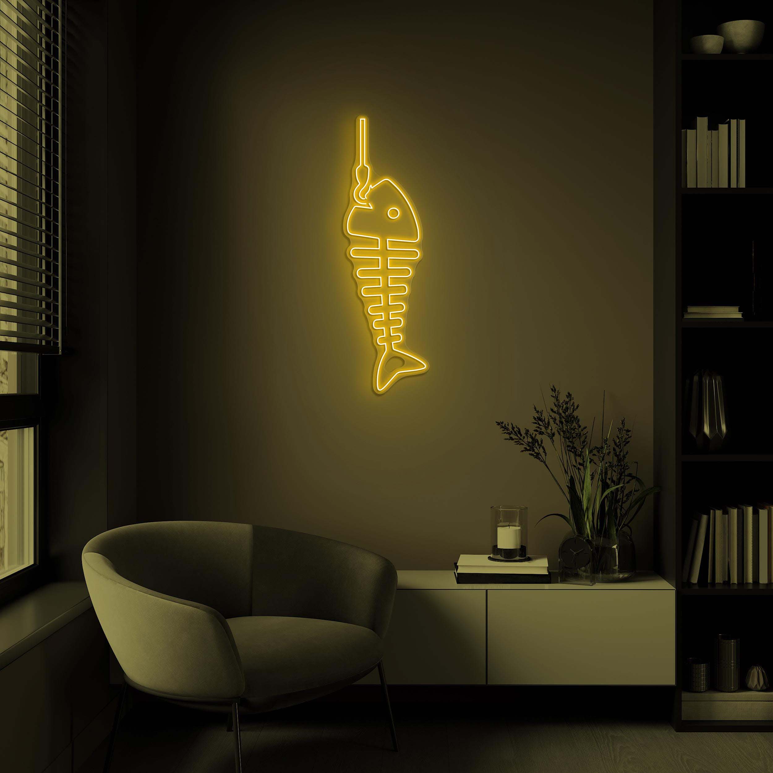 Fish Skeleton Neon Sign, Fish Skeleton Led Light, Fish On Hook Sign, Fish Skeleton Wall Art, Beach Wall Art, Kids Room Decor, Fish Bones Art