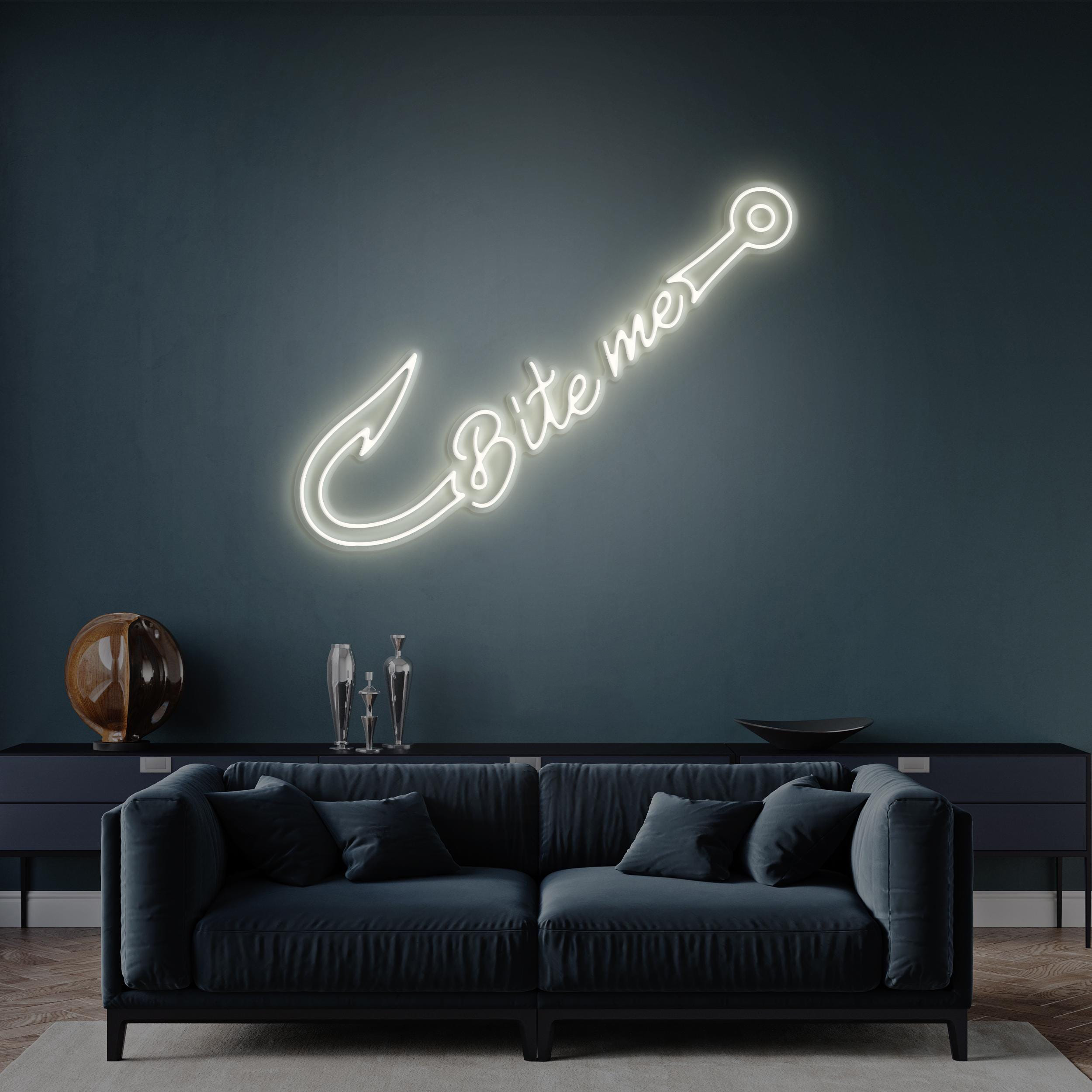 Bite Me Neon Signs, Bite Me Led Light, Fishing Hook LED Neon Art, Home Wall Decor, Custom Bite Neon Sign, Fishing Wall Art, Fish Bite Sign