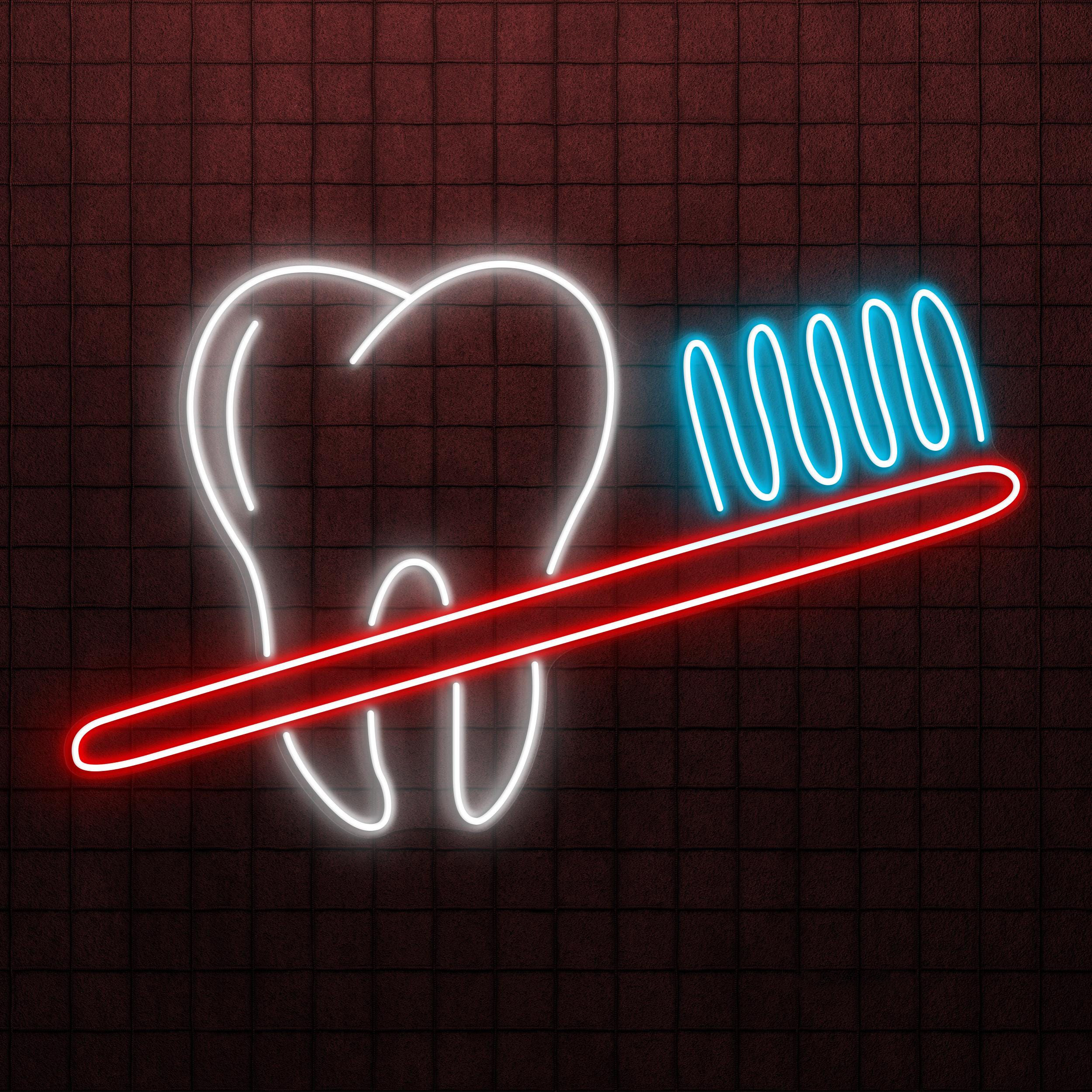 Toothbrush and Teeth Neon Sign, Toothbrush and Teeth LED Light, Bathroom Wall Decor, Dental Office Neon Light, Tooth & Brush Wall Light