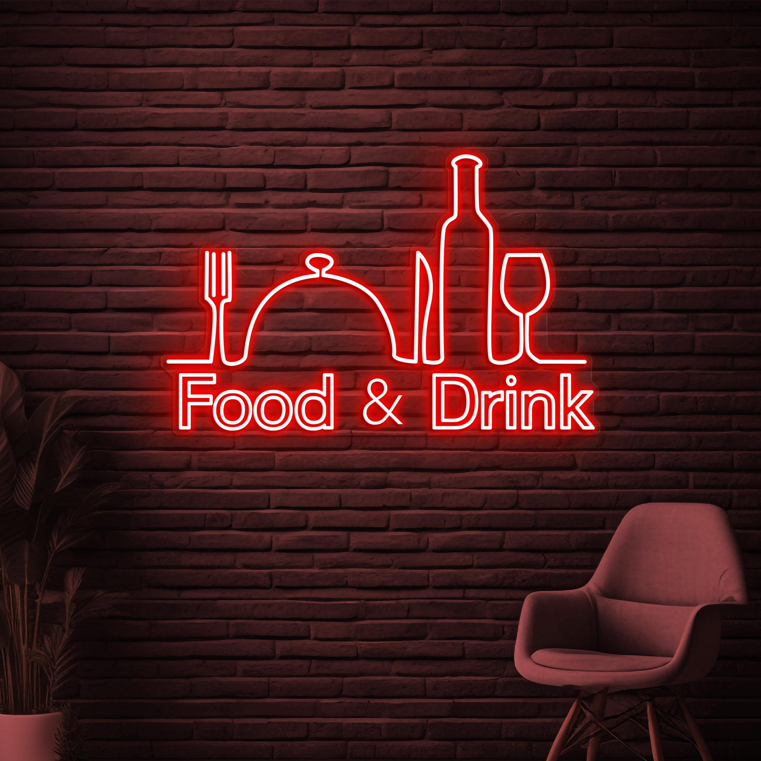 Food & Drink Neon Sign, Food and Drink LED Light, Restaurant Wall Decor, Cafe Wall Art, Custom Neon Sign, Kitchen Neon Light, Food Shop Art