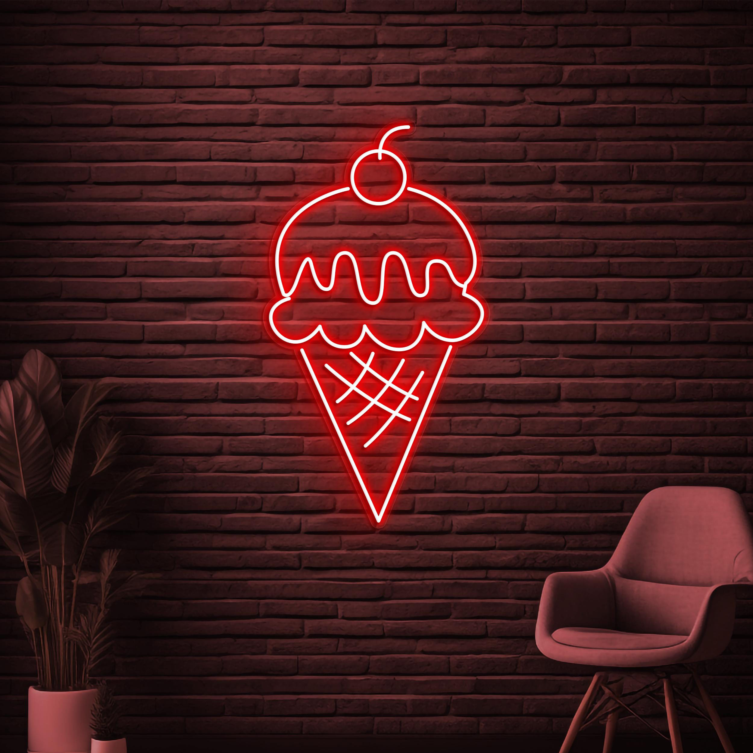 Cone Ice Cream Neon Sign, Cone Ice Cream LED Light, Ice Cream Shop Wall Art, Dessert Spot Wall Decor, Decor for Cafe, Bar, Sweet Shops decor