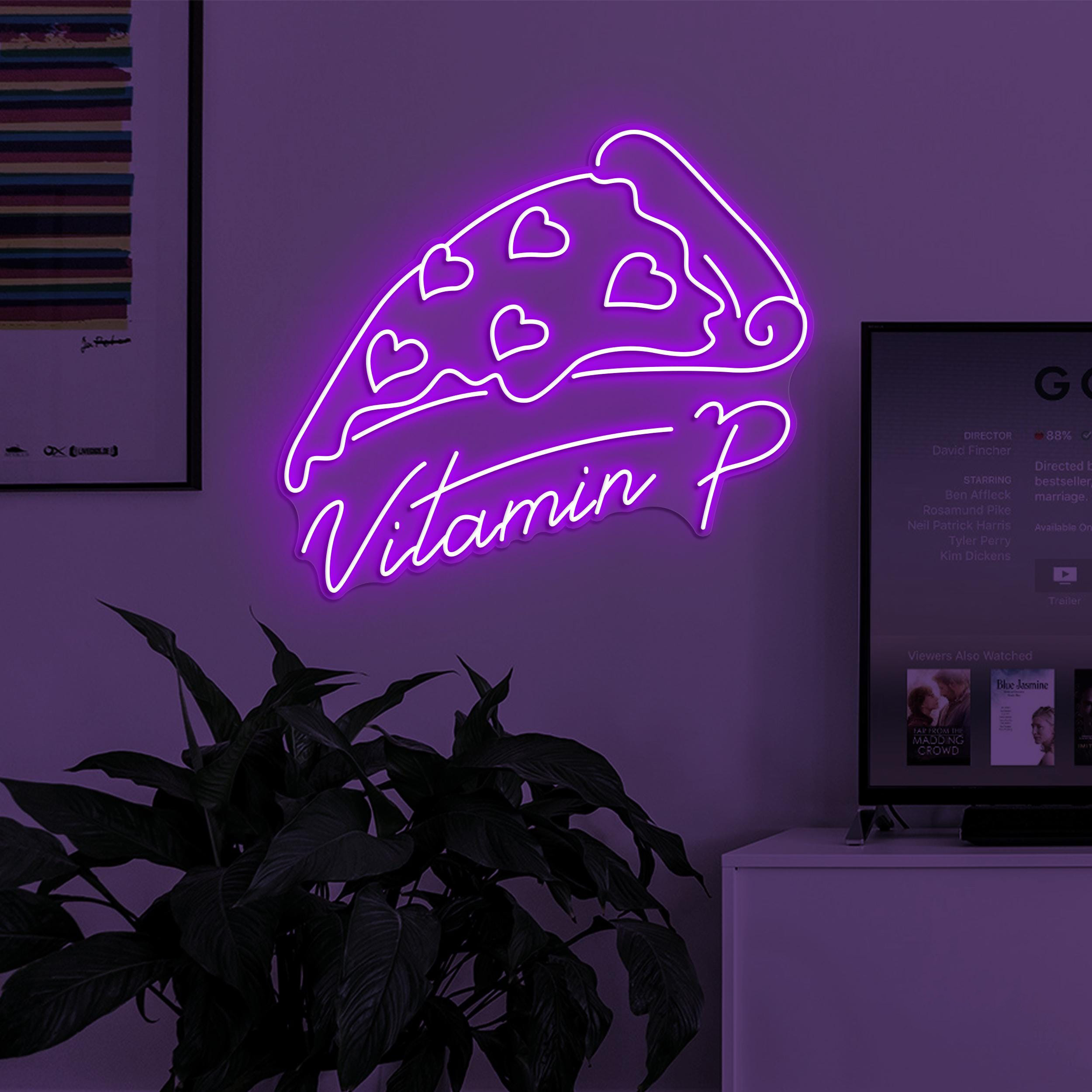 Pizza Neon Neon Sign, Pizza Vitamin P LED Light, Vitamin P Logo Wall Decor, Pizza Cafe Wall Art, Heart Pizza Wall Art, Love Pizza Neon Sign