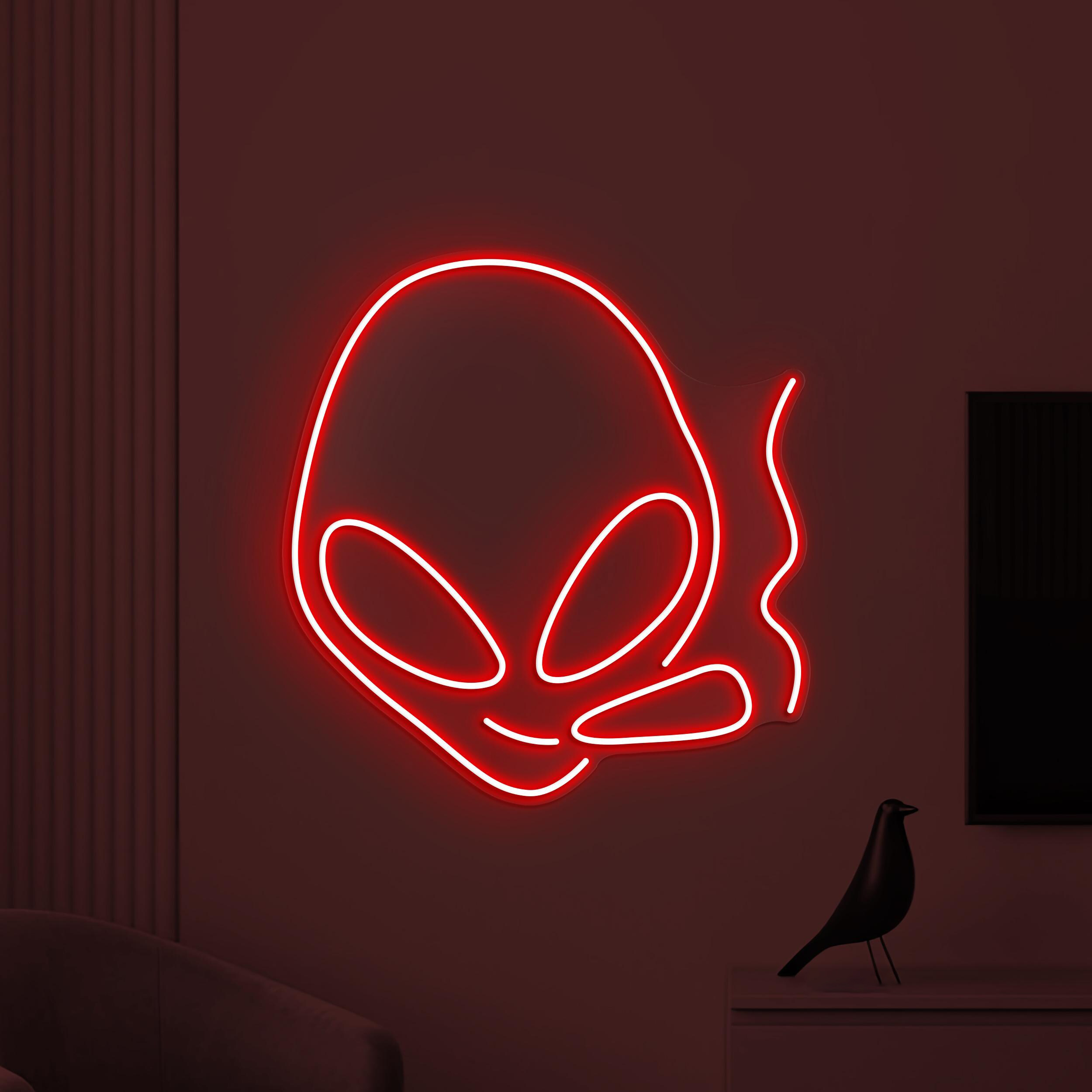 Smoking Alien Neon Sign, Smoking Alien LED Light, Alien Head Wall Decor, Alien with Cigarette Wall Art, Game Room Neon Light, Kids Room Art
