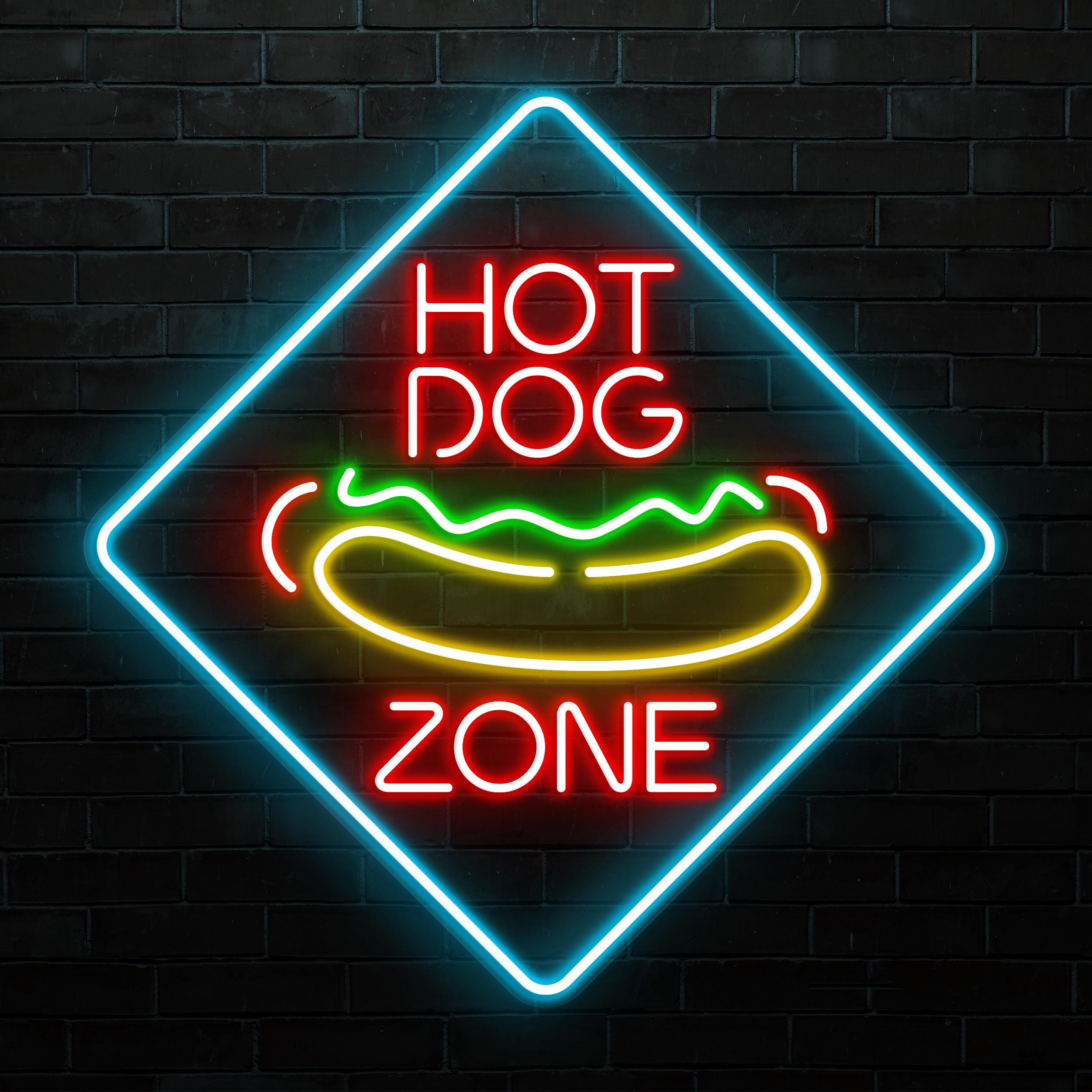 Hot Dog Zone Neon Sign, Hot Dog Zone LED Light, Fast Food Area Wall Decor, Party Neon Sign, Gift For Hot Dog Lovers, Restaurant Neon Light