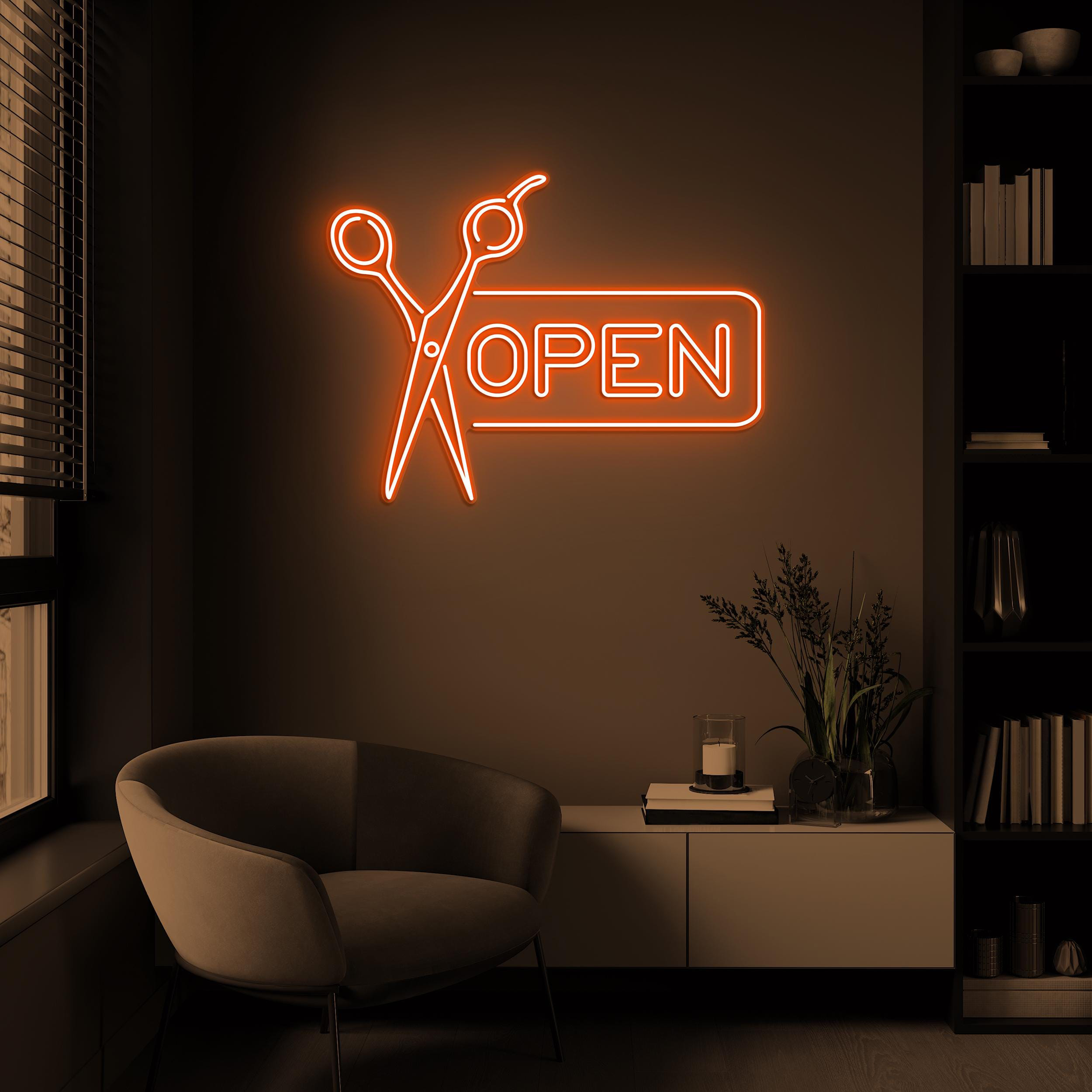 Open Neon Sign, Open Scissors LED Light, Scissors LED Sign, Neon Art, Hair Salon Open Wall Art, Barber Shop Decor, Beauty Salon Door Sign