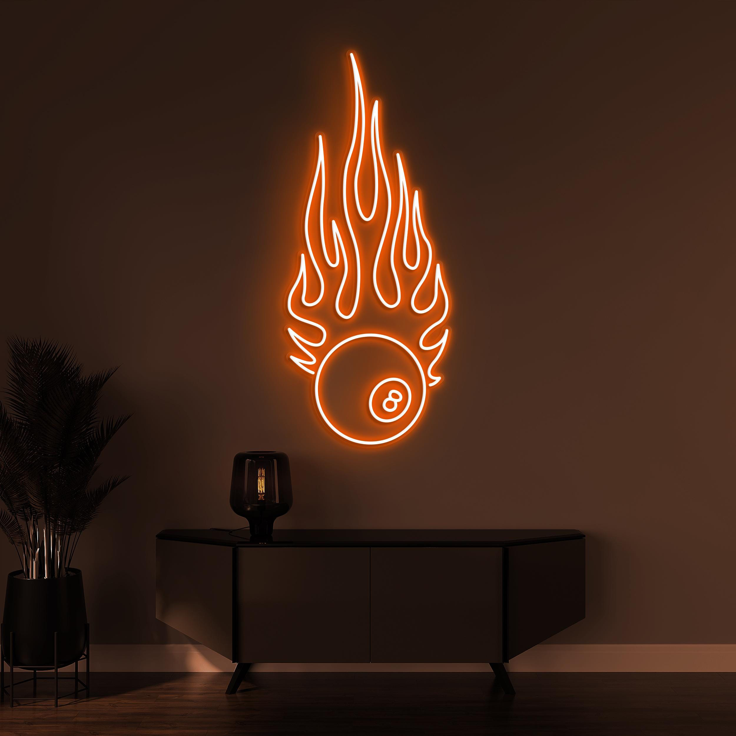 Flaming Ball Neon Sign, Flaming Ball LED Light, Flaming Ball Wall Decor, Billiards Ball Wall Art, Gaming Zone, Sport Room, Club Decor, Gift
