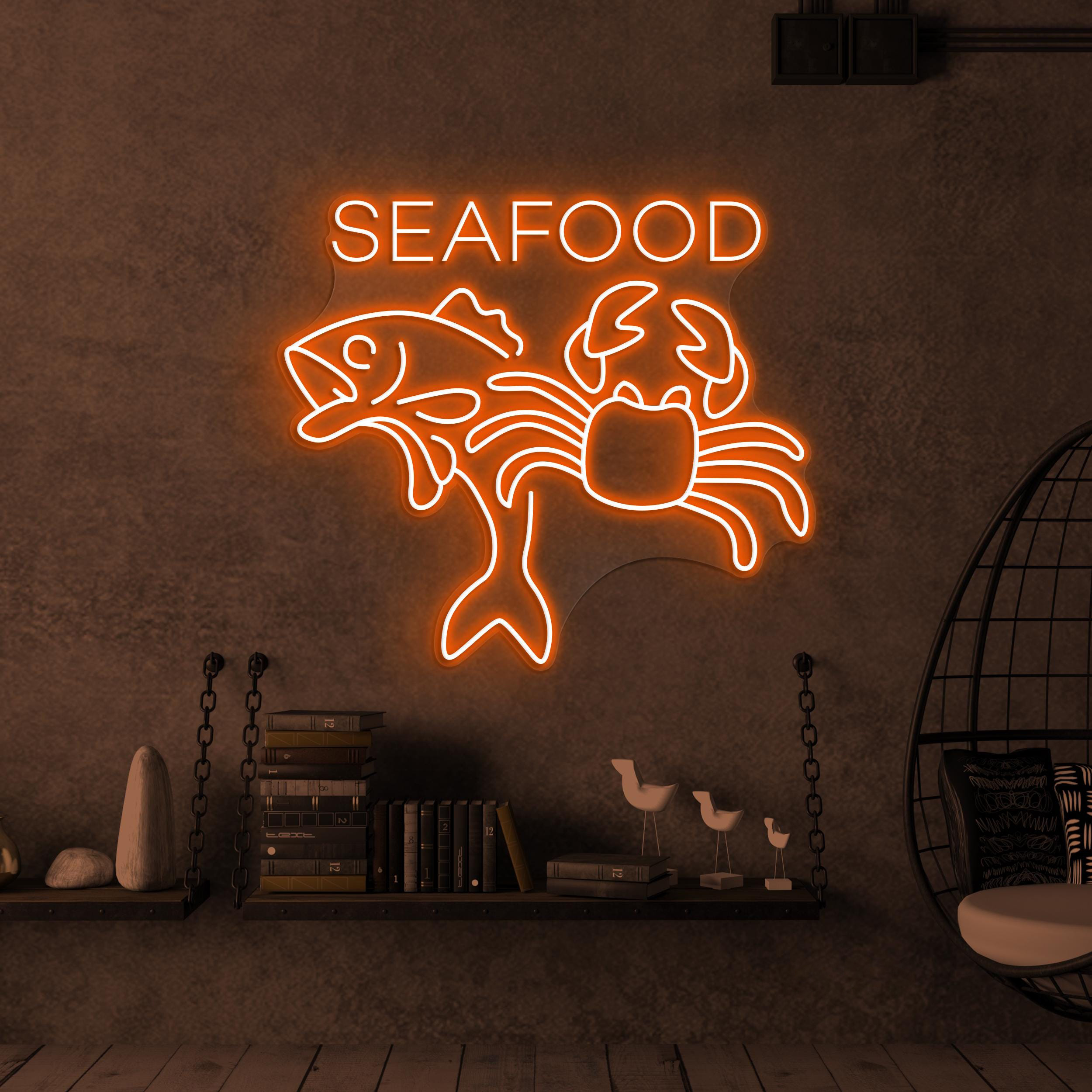 Seafood Neon Sign, Seafood LED Light, Fish Shop Wall Decor, Crab Wall Art, Seafood Restaurants Neon Led Light, Beach Neon Decor, Seafood Art