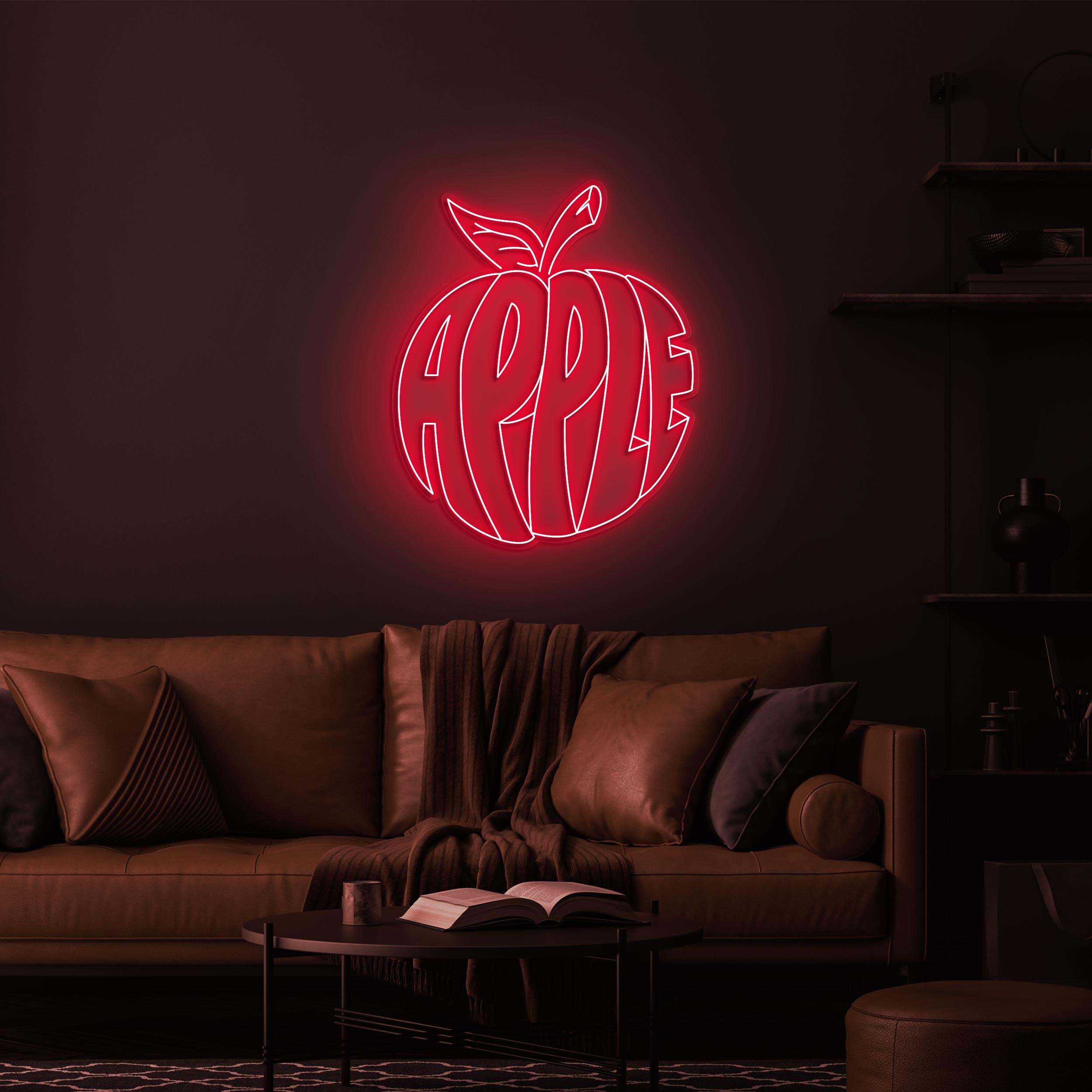 Apple Neon Sign Light, Apple Letter Neon Sign, Apple Fruit Neon for Kitchen, Kids Room Decor, Kawaii Apple Wall Art, Cafe and Bedroom Gift