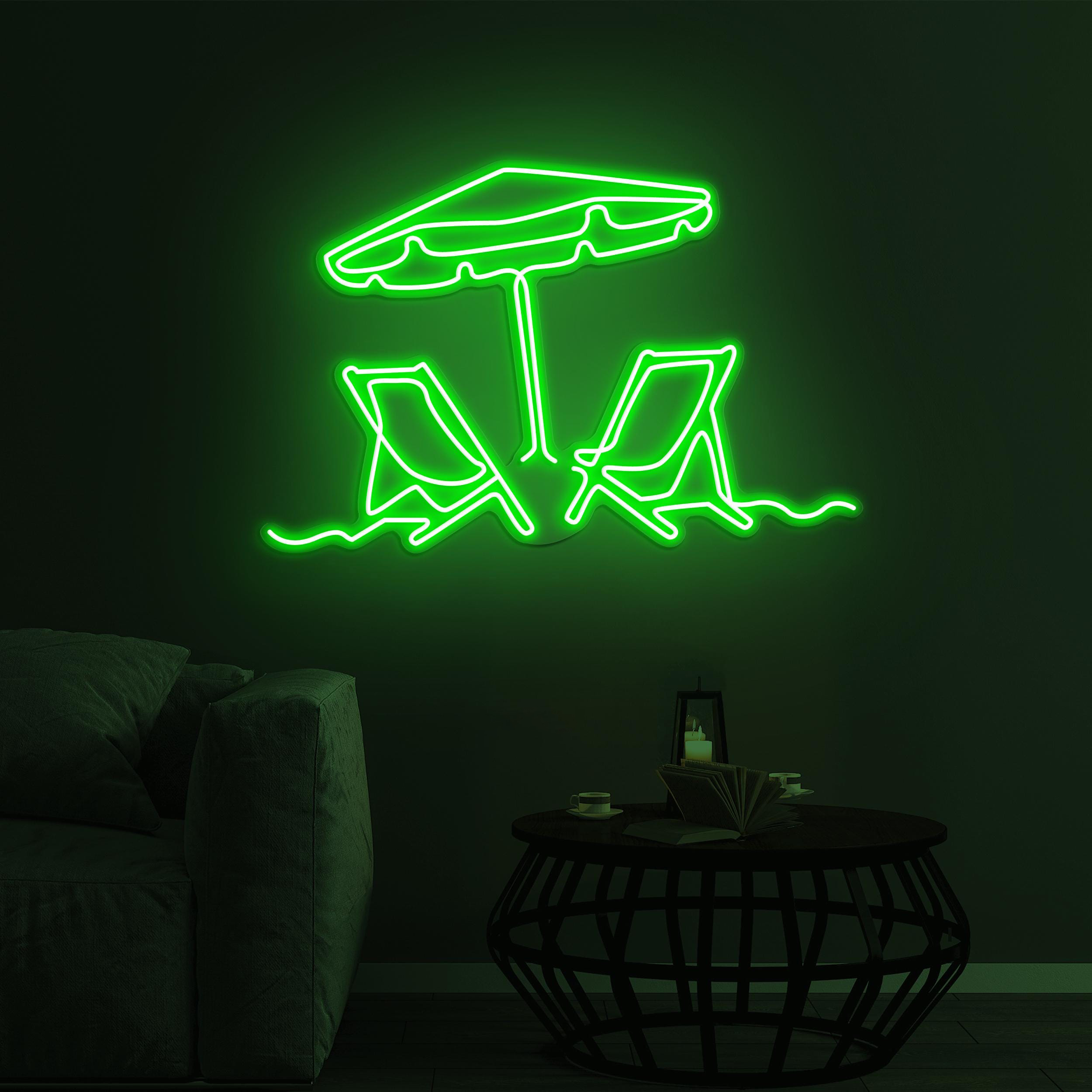 Umbrella and Chairs Neon Sign, Umbrella and Chairs LED Light, Beach Scene LED Neon Art, Summer Beach Decor, Home Wall Art, Gallery Art Sign