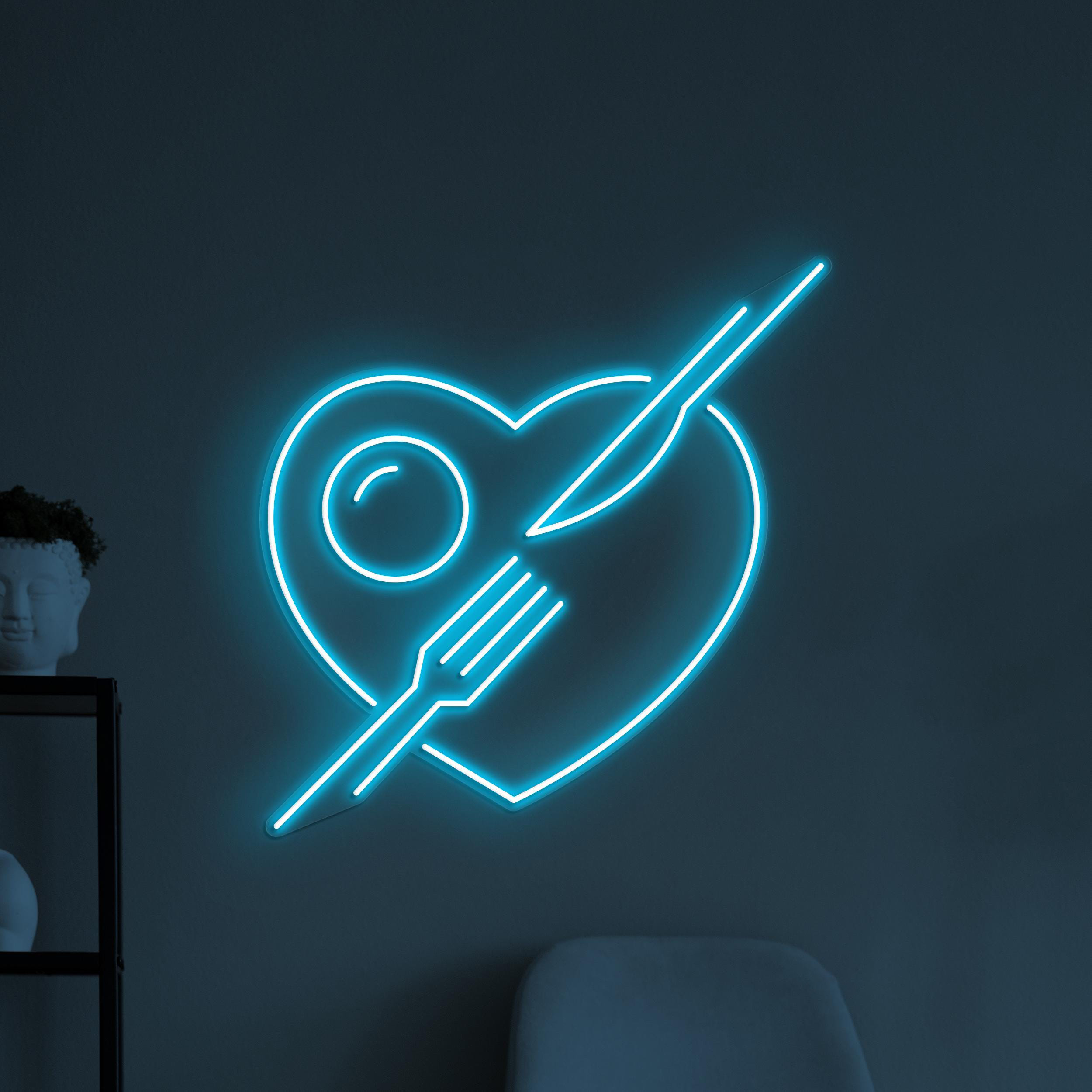Heart Neon Sign, Heart With Fork & Knife LED Light, Love Food Wall Decor, Restaurants Wall Art, Foodie Love Neon Sign, Bar Cafe Wall Light
