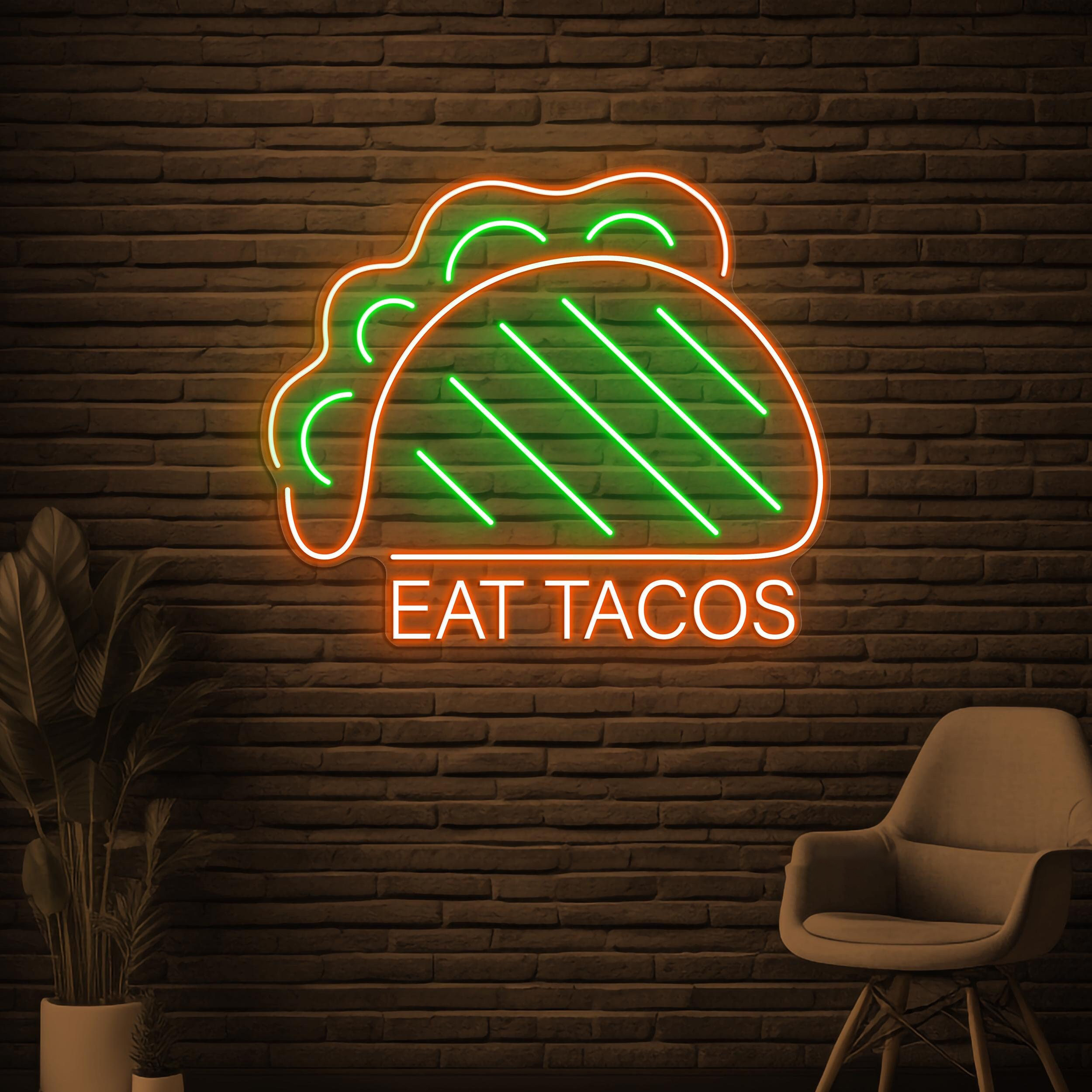 Eat Tacos Neon Sign, Eat Tacos LED Light, Tacos Sandwich Wall Art, Kitchen Wall Decor, Cafe Neon Art, Mexican Food Neon Art, Retro Taco Sign