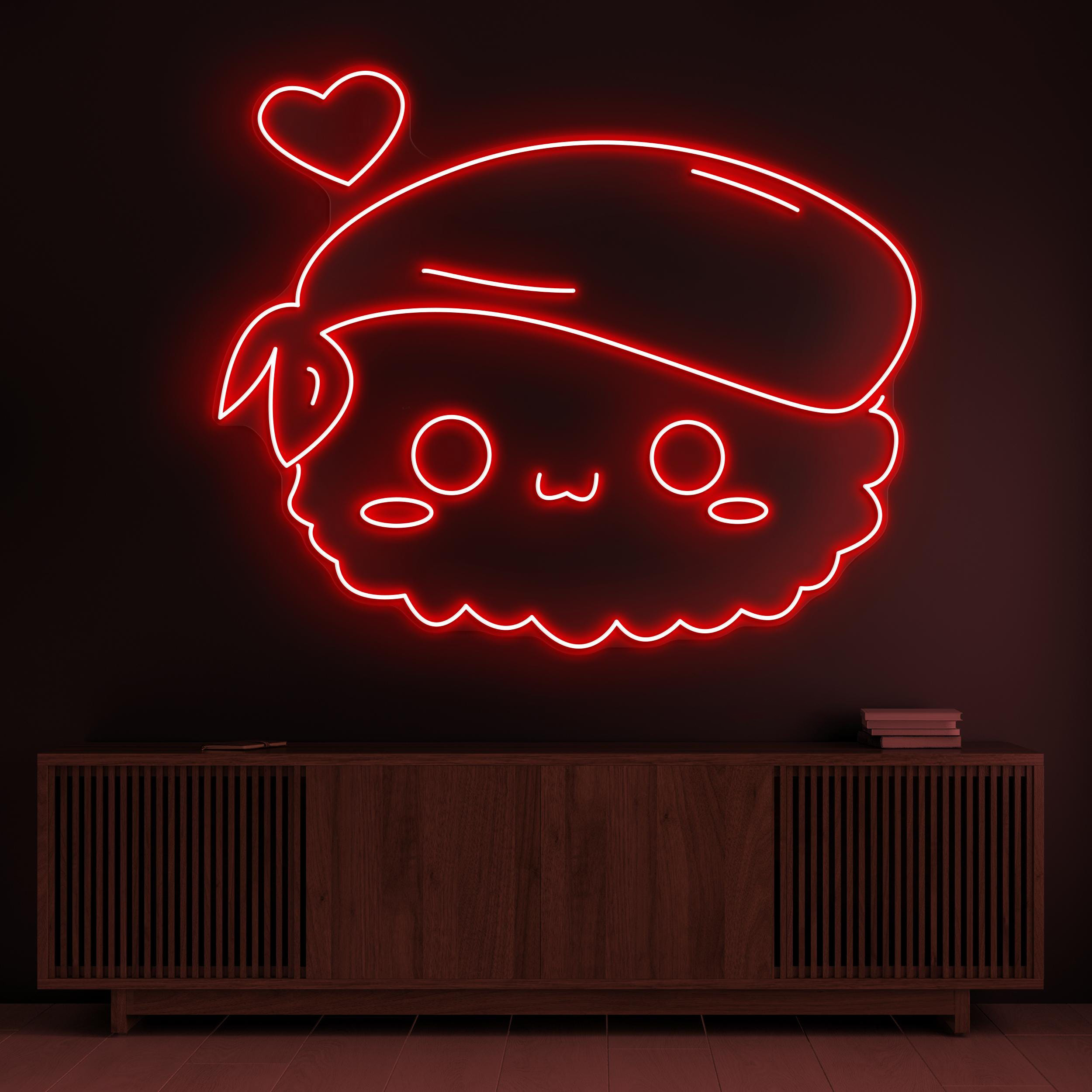 Sushi Neon Sign, Cute Sushi LED Light, Kawaii Food LED Light, Japanese Restaurant Decor, Cafe and Bar Neon Light, Sushi with Heart Neon Art