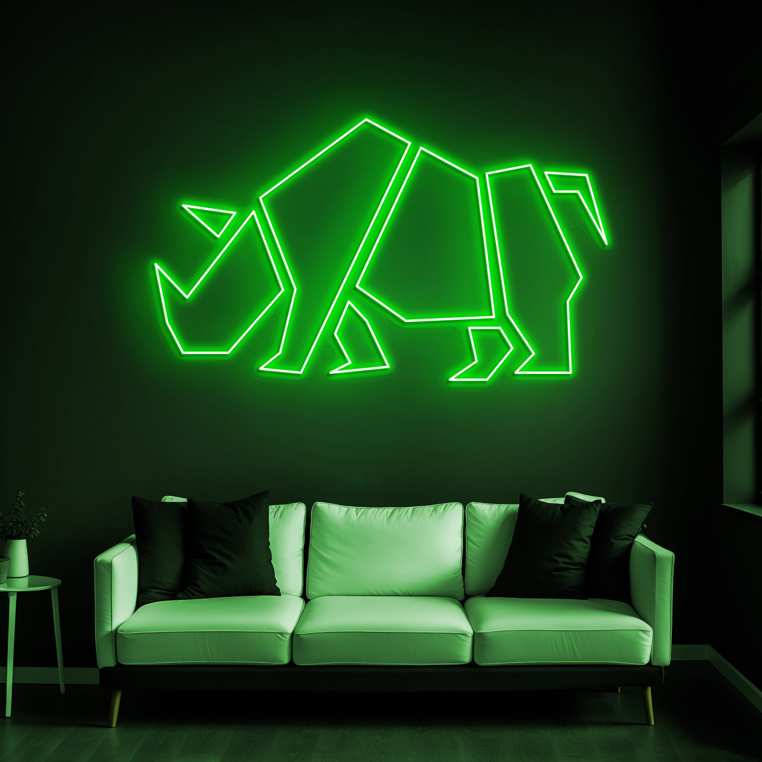 Rhino LED Neon Sign, Geometric Rhino Wall Decor, Custom Party Room Decoration, Neon Bedroom Rhinoceros Sign, Animal Head LED Neon Art, Sign