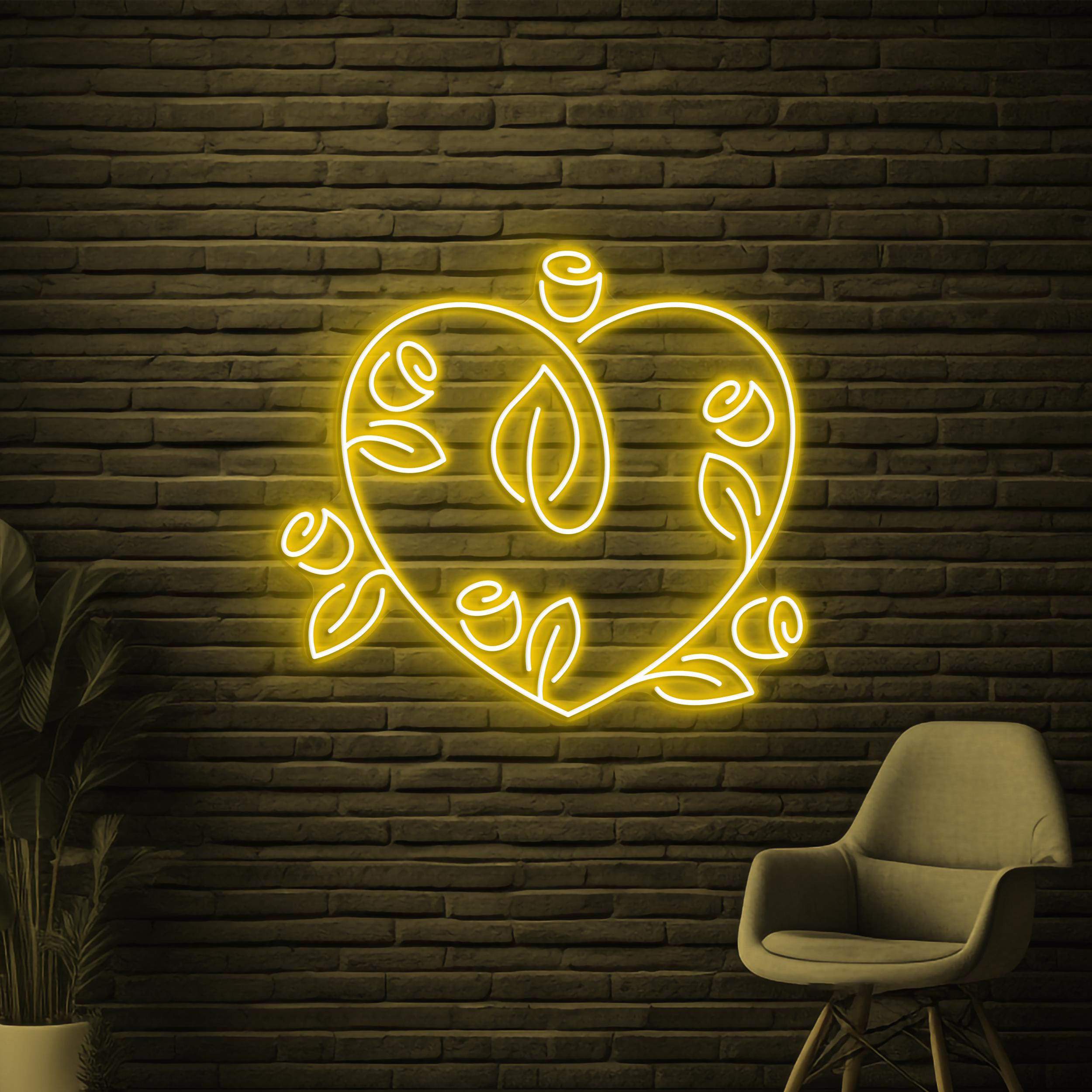 Rose Heart Neon Sign, Rose Heart LED Light, Flower With Heart Wall Art, Wedding Wall Decor, Home, Event, Party Bar Decor, Flower Shop Sign