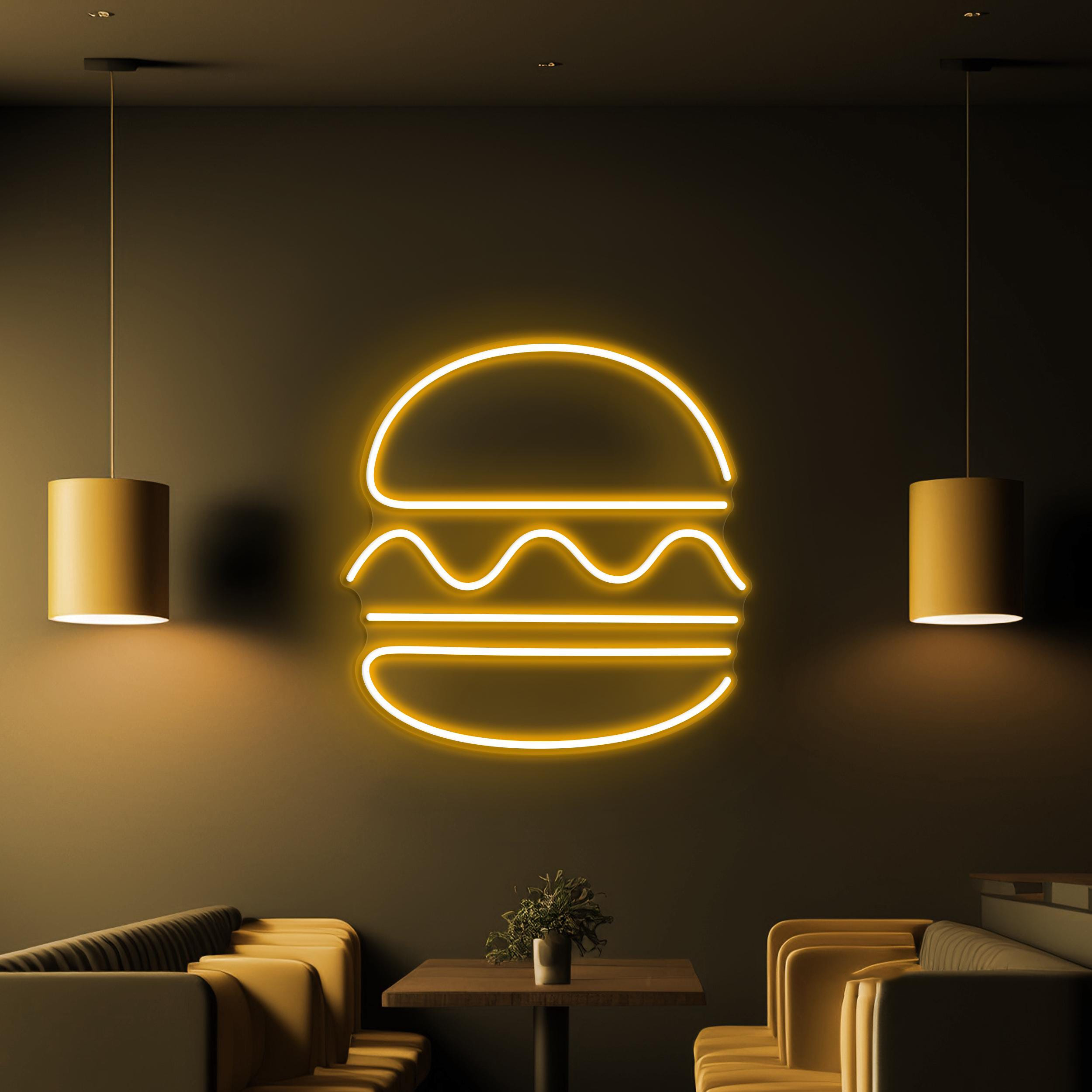 Burger Neon Sign, Burger LED Light, Fast Food Wall Decor, Kitchen Wall Art, Hamburger Neon Light, Street Food Decor, Burger Shop Neon Art