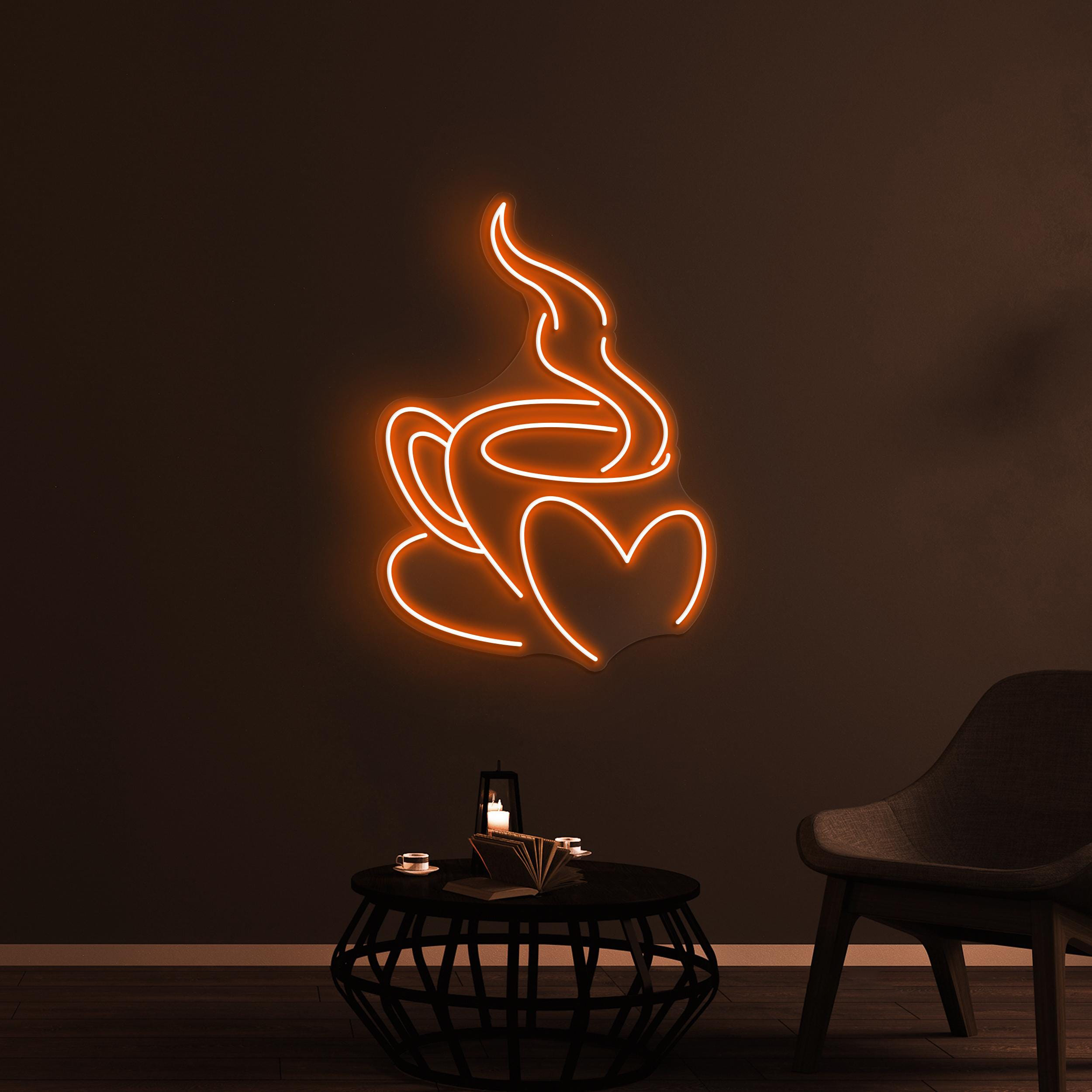 Coffee Love Neon Sign, Coffee Love LED Light, Coffee Cup With Heart Wall Decor, Heart Neon Sign, Coffee Shop Neon Light, Cafe Bar Led Sign