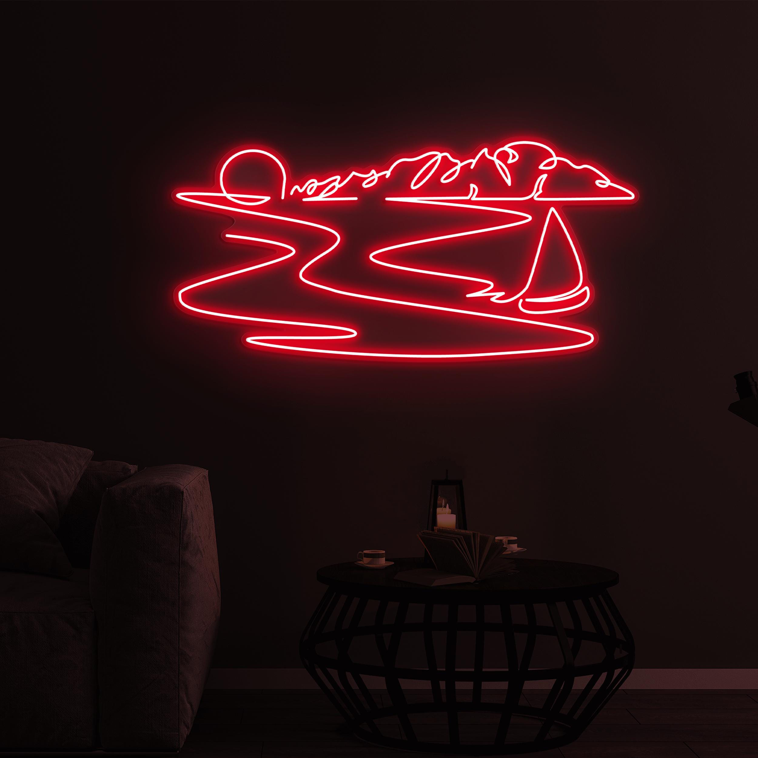 Sunset Neon Sign, Sunset LED Light, Sunset Sailboat Neon Sign, Beach Sunset Neon Sign for Home, Beach Bar & Party Decor, Personalized Gift