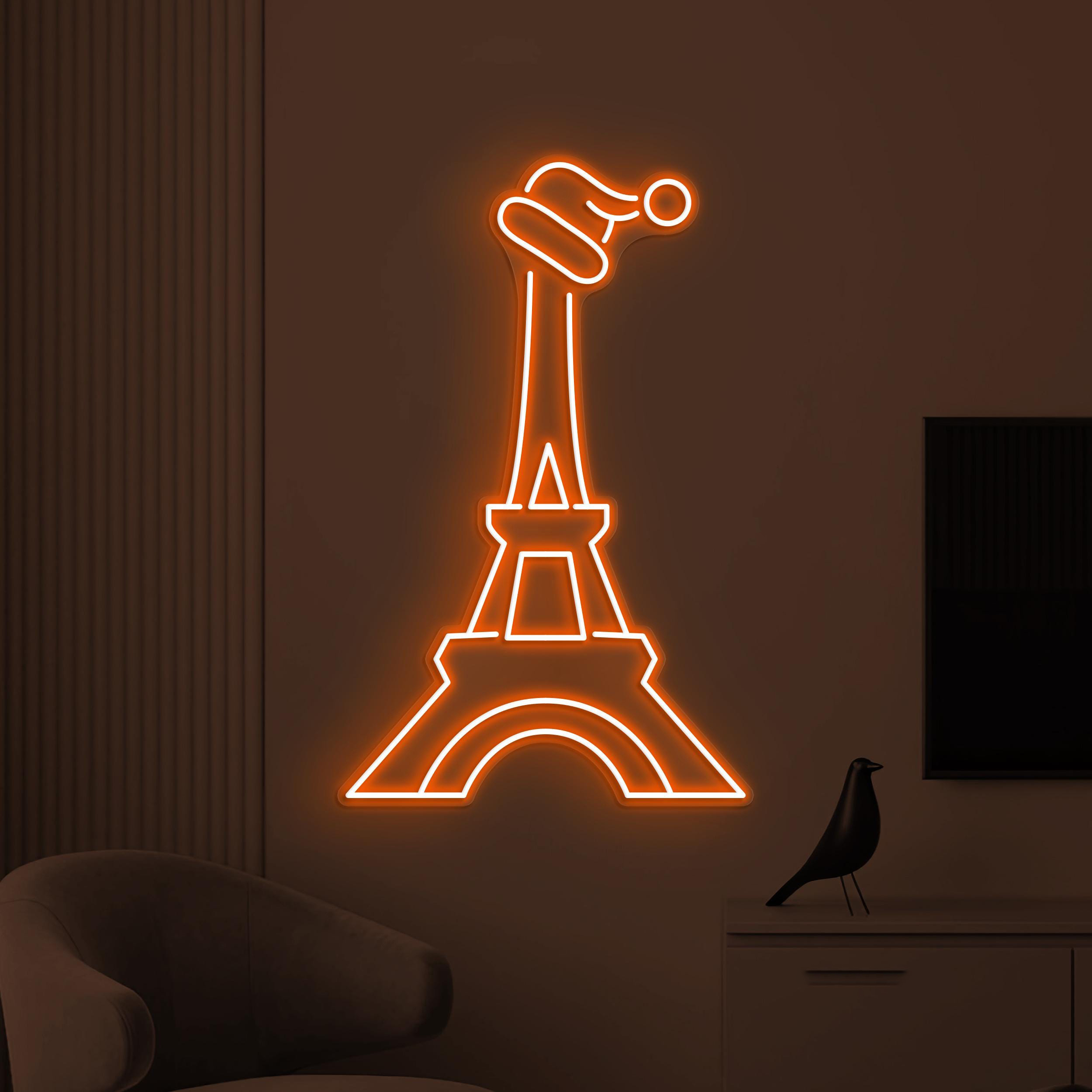 Tower Neon Sign, Christmas Eiffel Tower LED Sign, Christmas Party Wall Art, Eiffel Tower Wall Decor, Santa Hat LED Light, Kids room decor