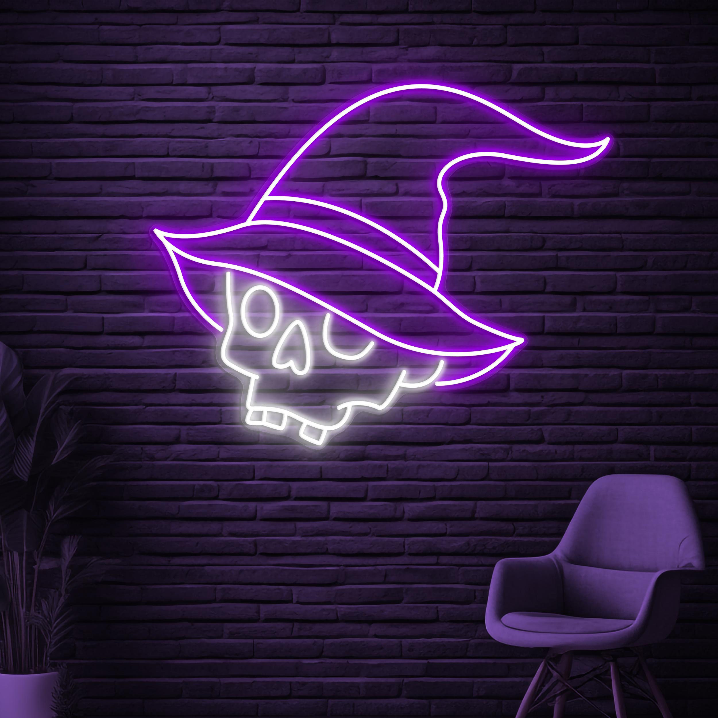 Witch Hat Skull Neon Sign, Witch Hat Skull LED Light, Skull Led Wall Decor, Spooky Neon Sign, Horror Room Wall Art, Skull Neon Wall Light