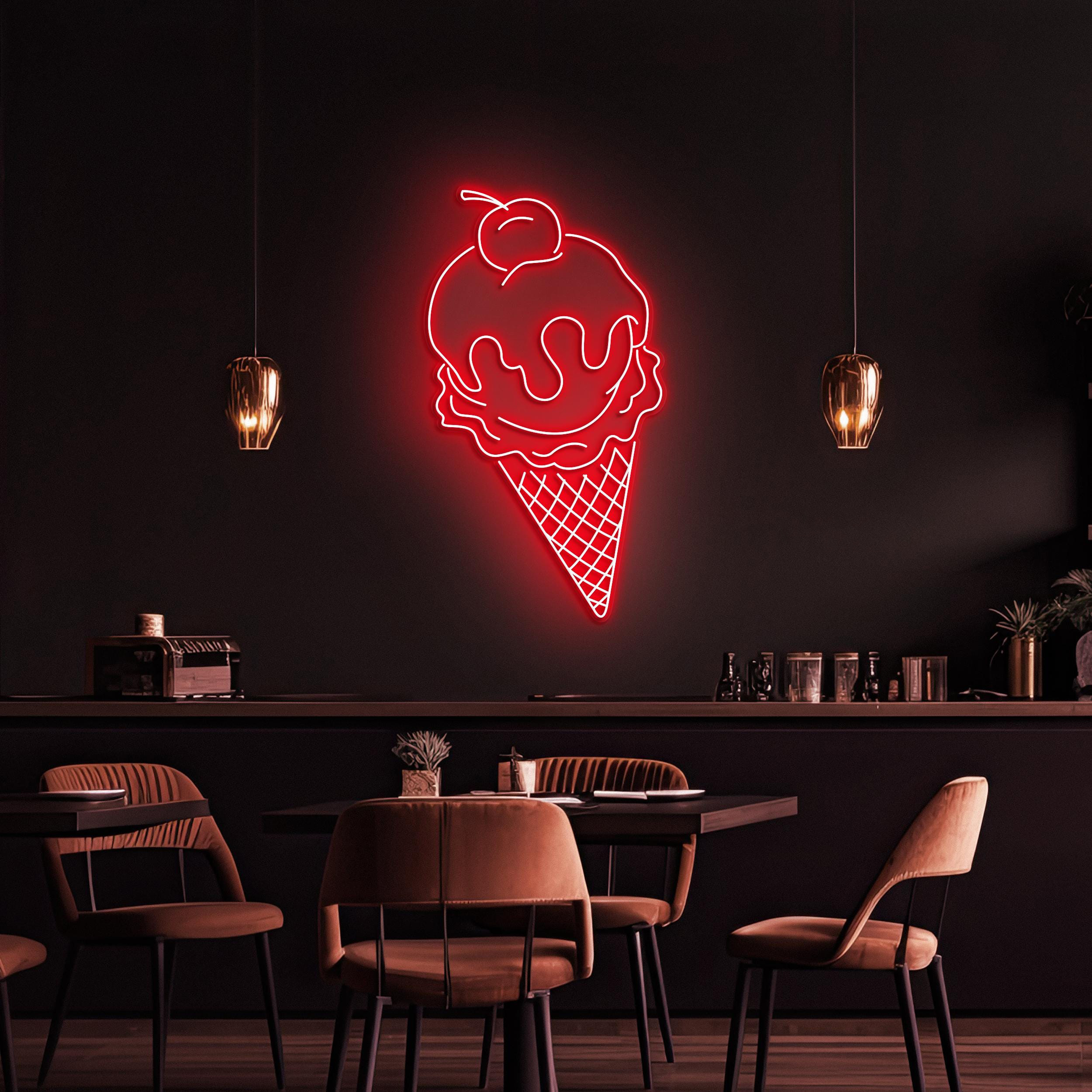 Cone Ice Cream Neon Sign, Ice Cream LED Light, Ice Cream With Cherry Art, Decor for Ice Cream Shop, Cafe, Bar, Dessert Spot, Ice Cream Lover